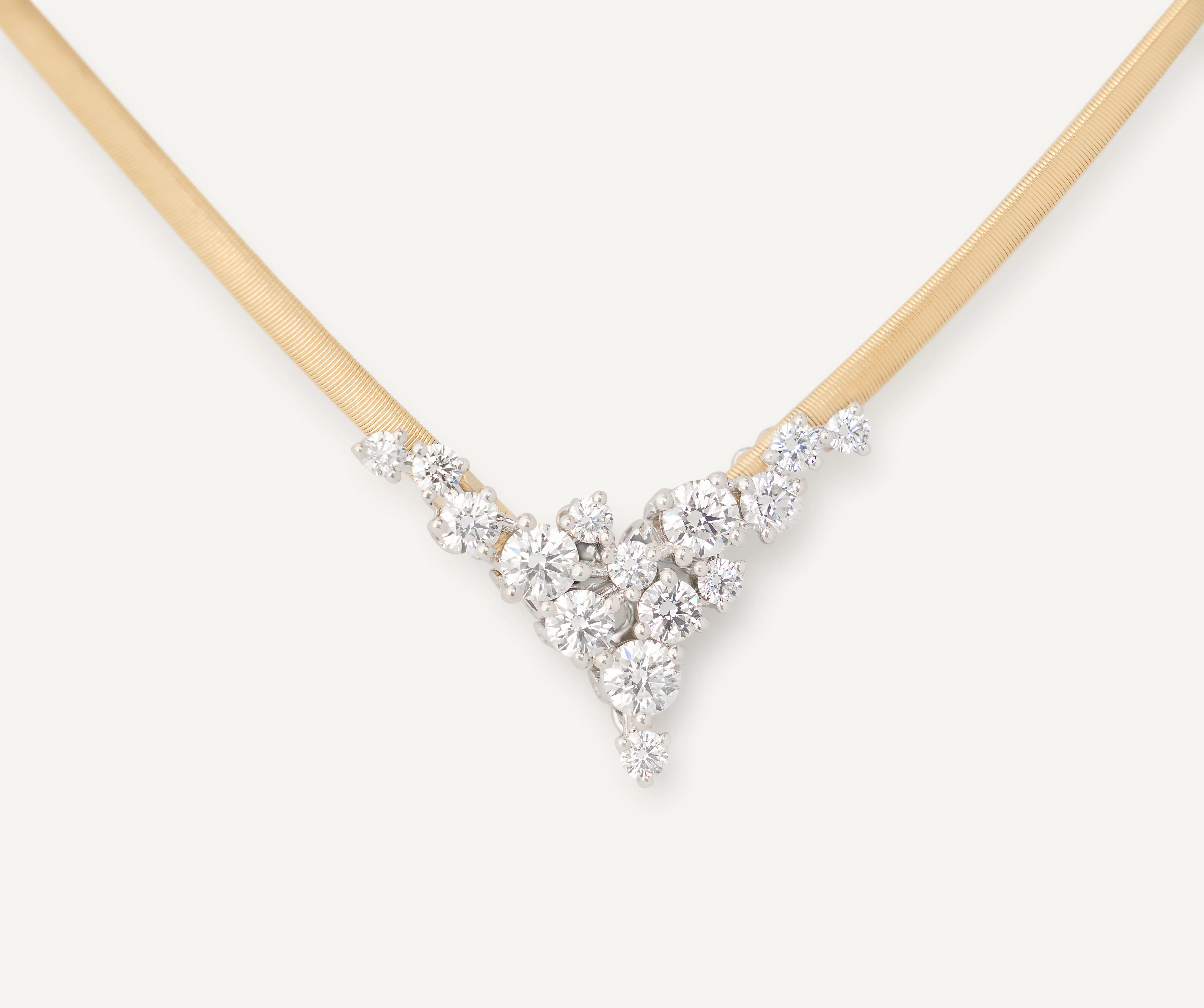 18K Yellow Gold Diamond V-Shaped Coil Necklace, 16" - Image 3
