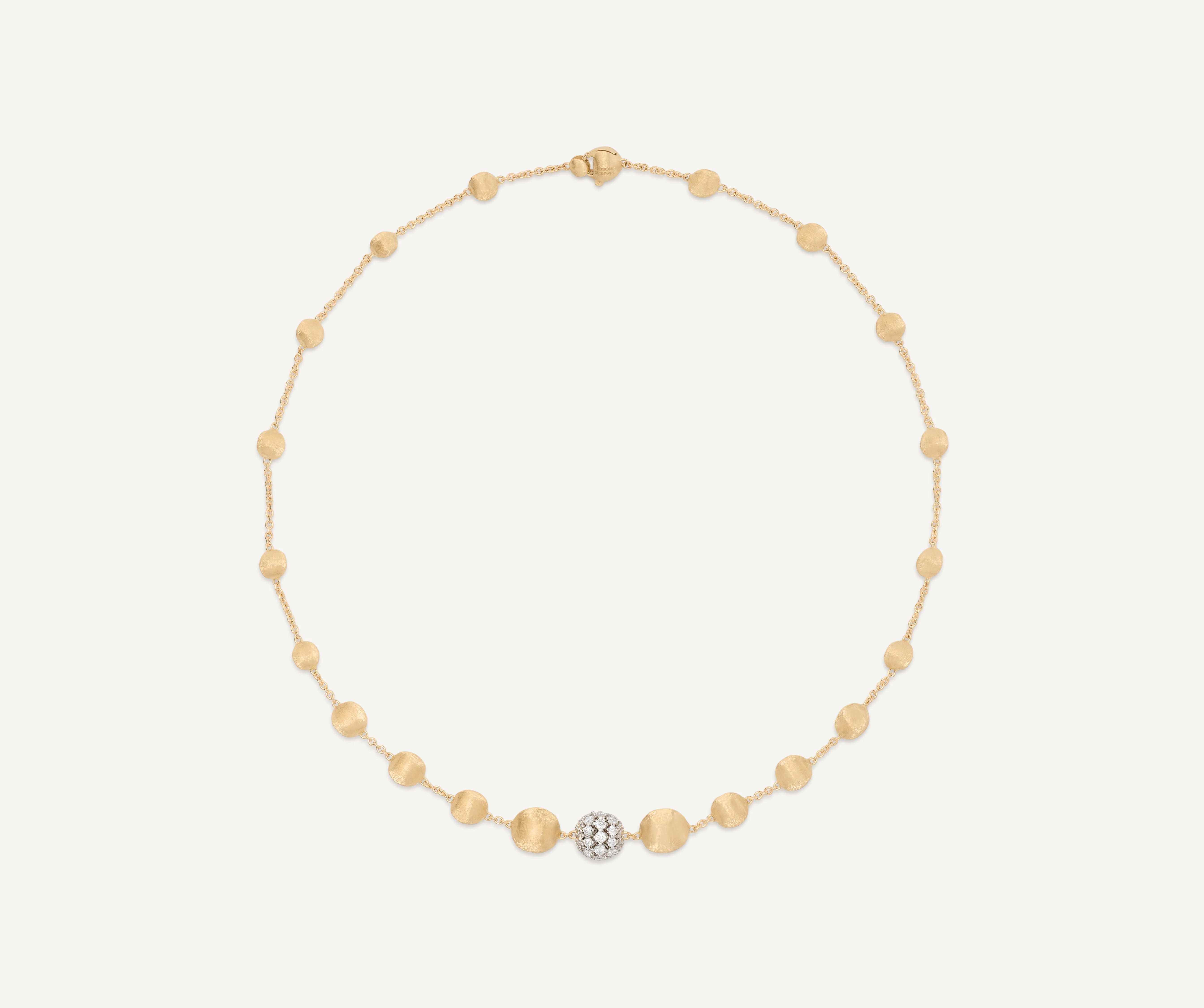 18K Yellow Gold Bead Necklace with Diamonds, 17.25"