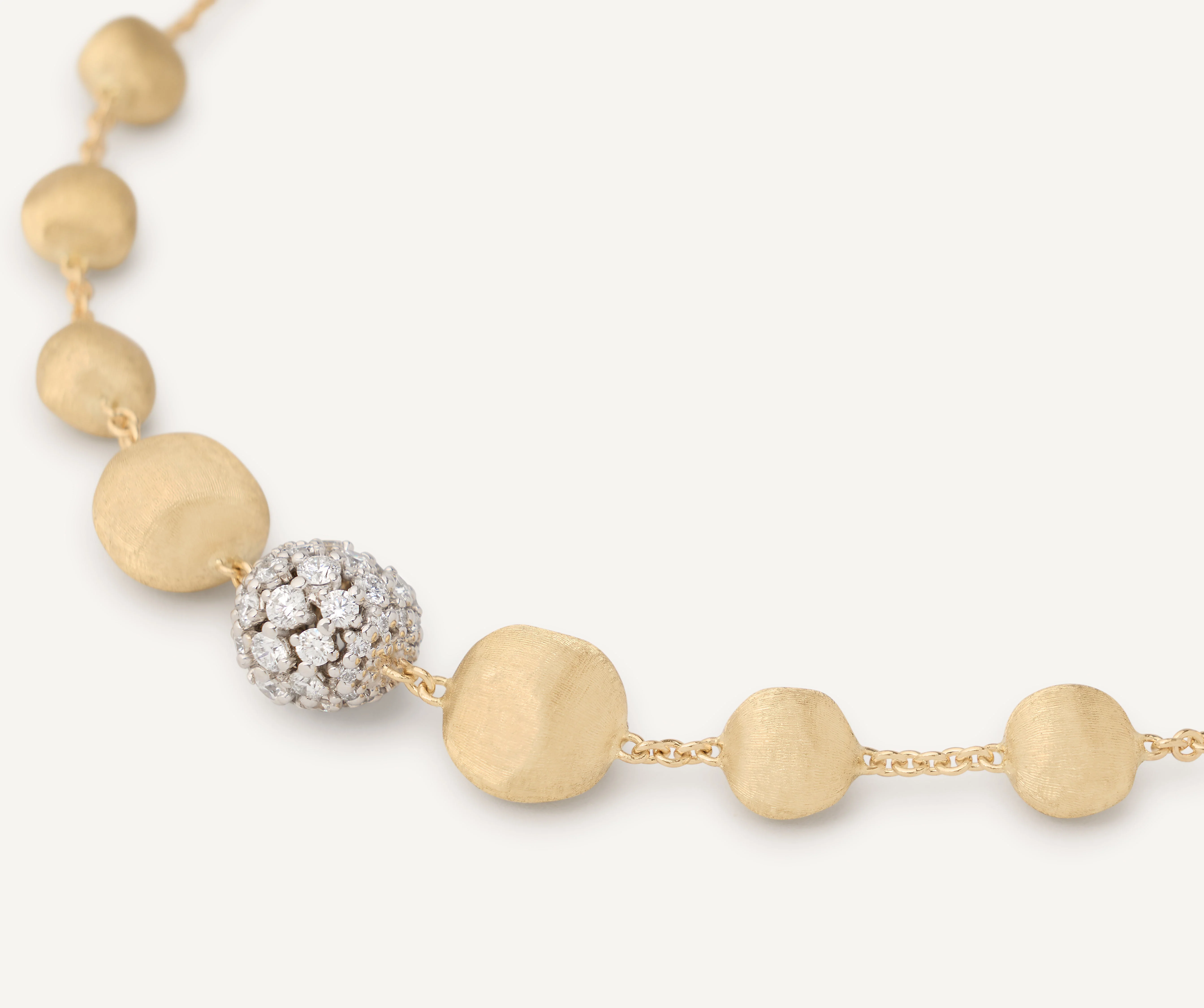 18K Yellow Gold Bead Necklace with Diamonds, 17.25" - Image 3
