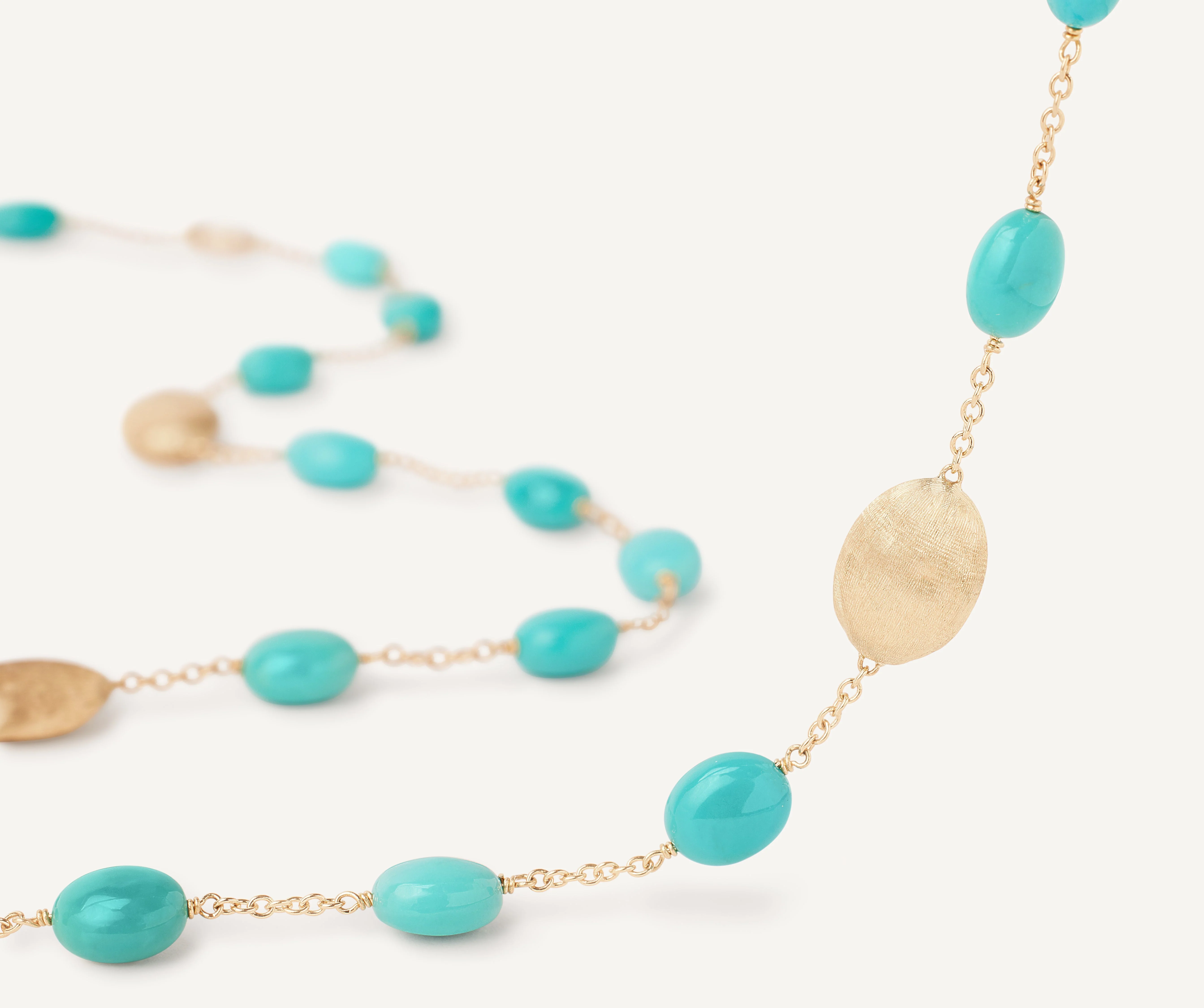 18K Yellow Gold Turquoise Bean Necklace, 36" - Image 4
