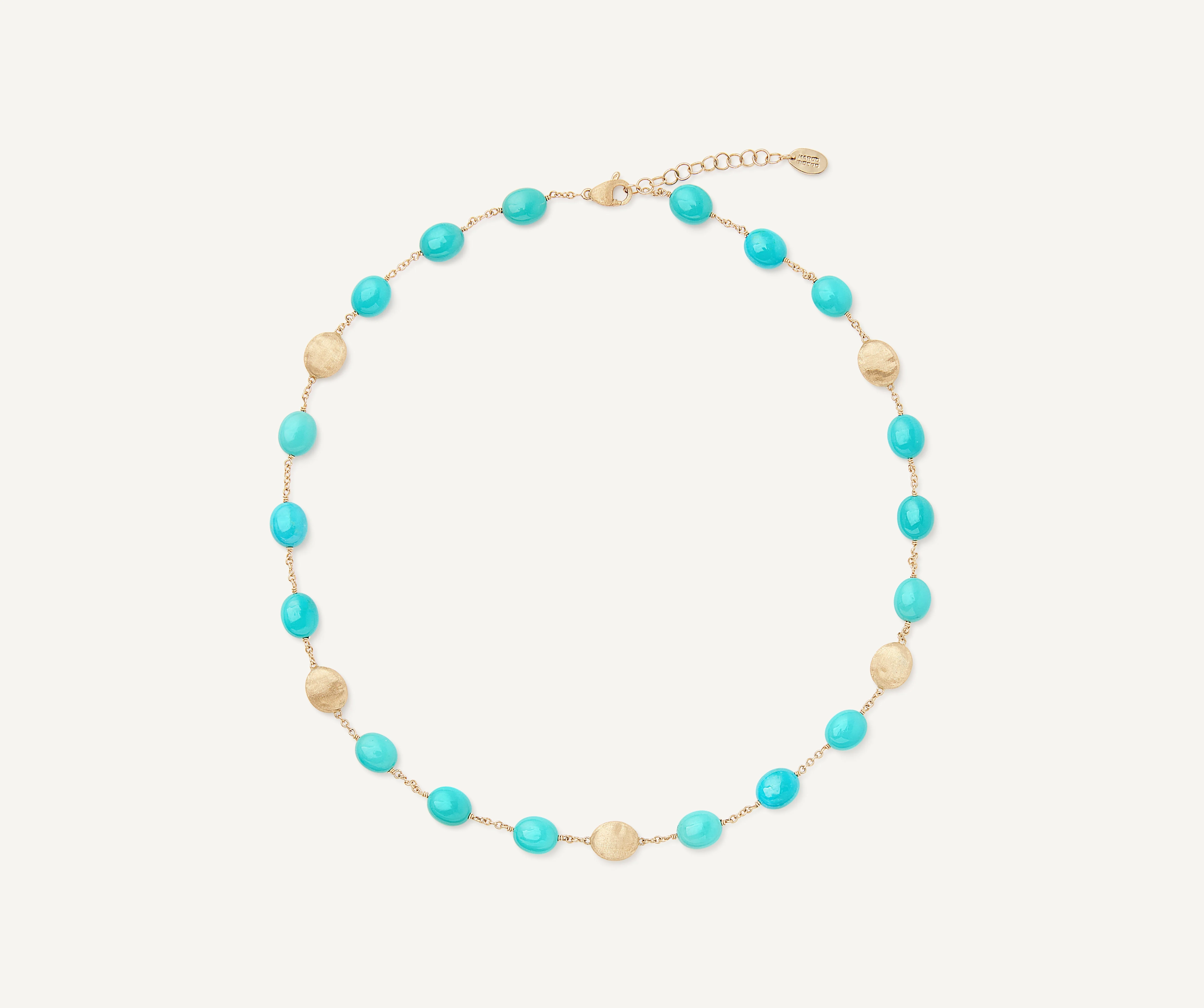 18K Yellow Gold Turquoise Necklace, 16.5"-18"