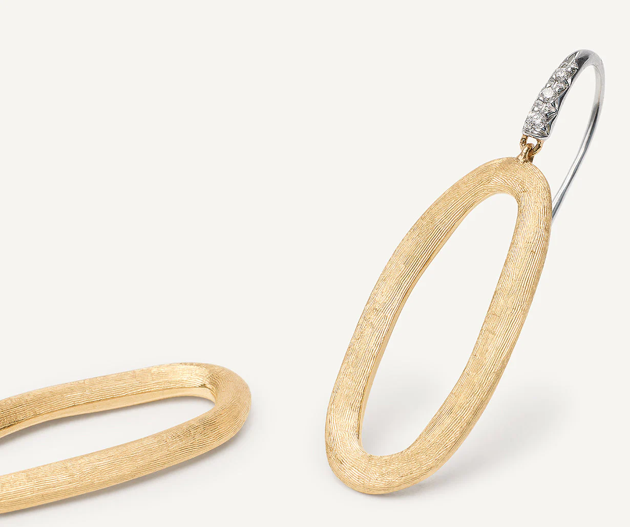 18K Yellow Gold Link Earrings with Diamonds, 1.41" - Image 3
