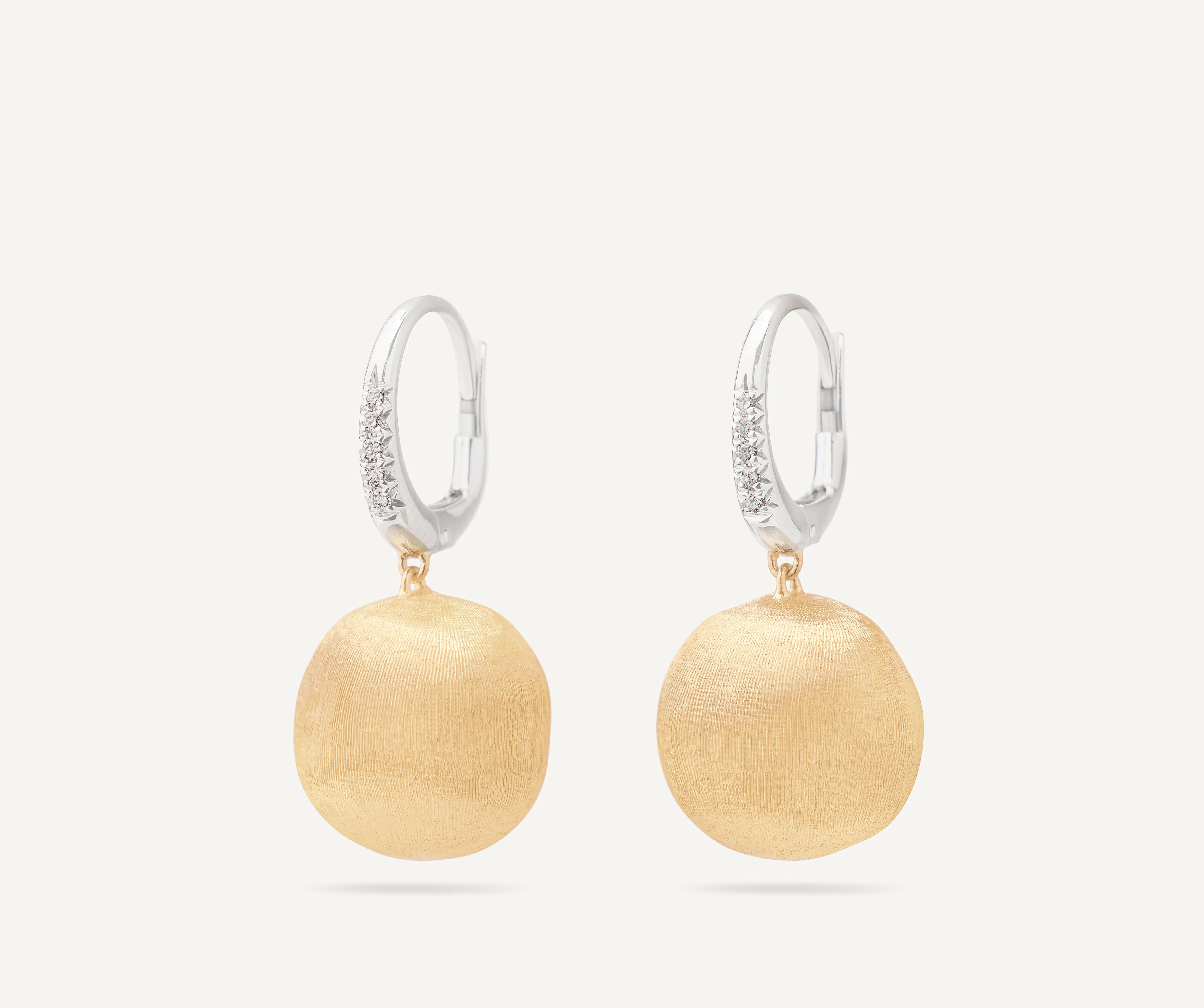 18K Yellow Gold Bead Earrings with Diamonds, 1.1"