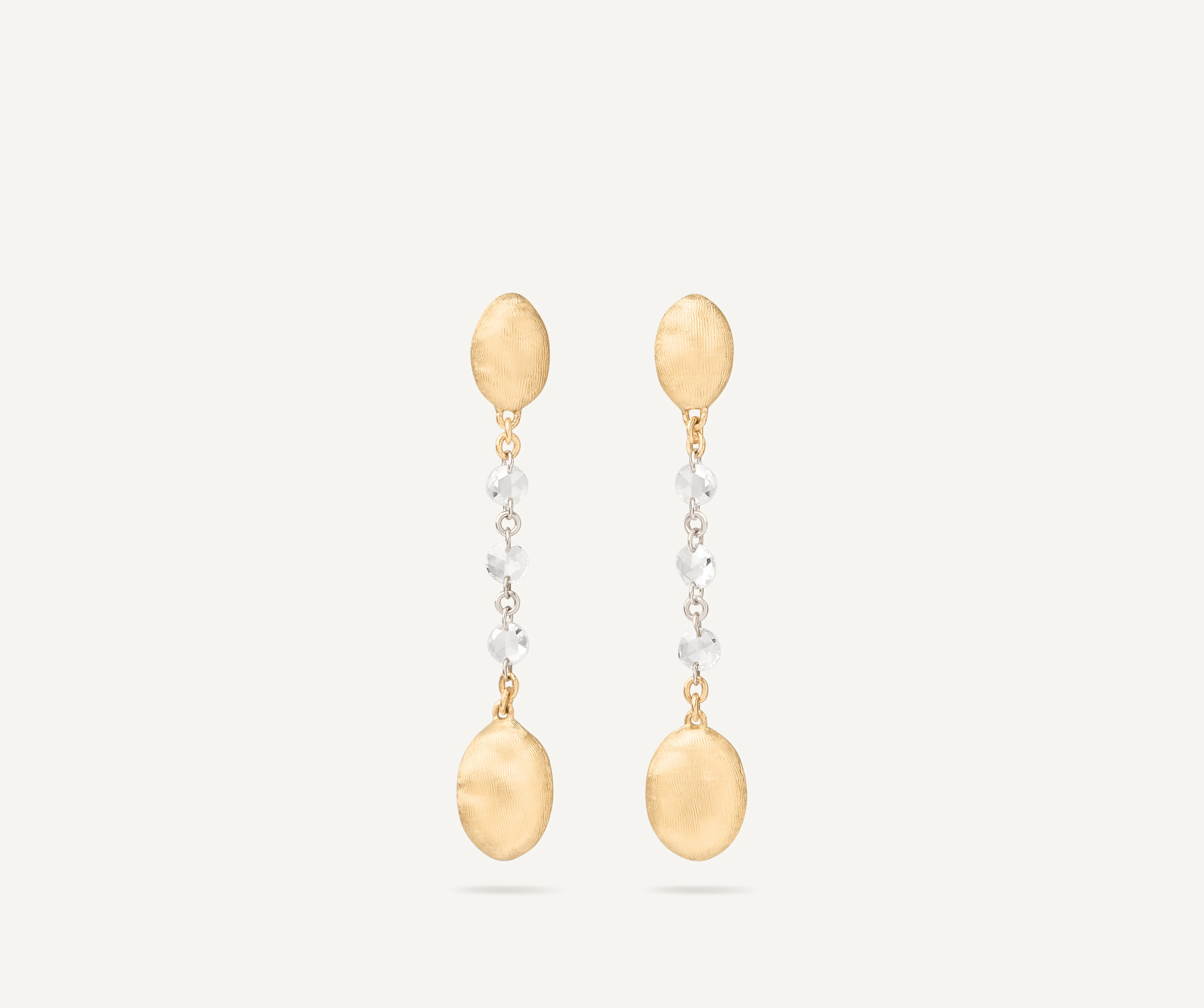 18K Yellow Gold Diamond Bean Earrings, 1.3"