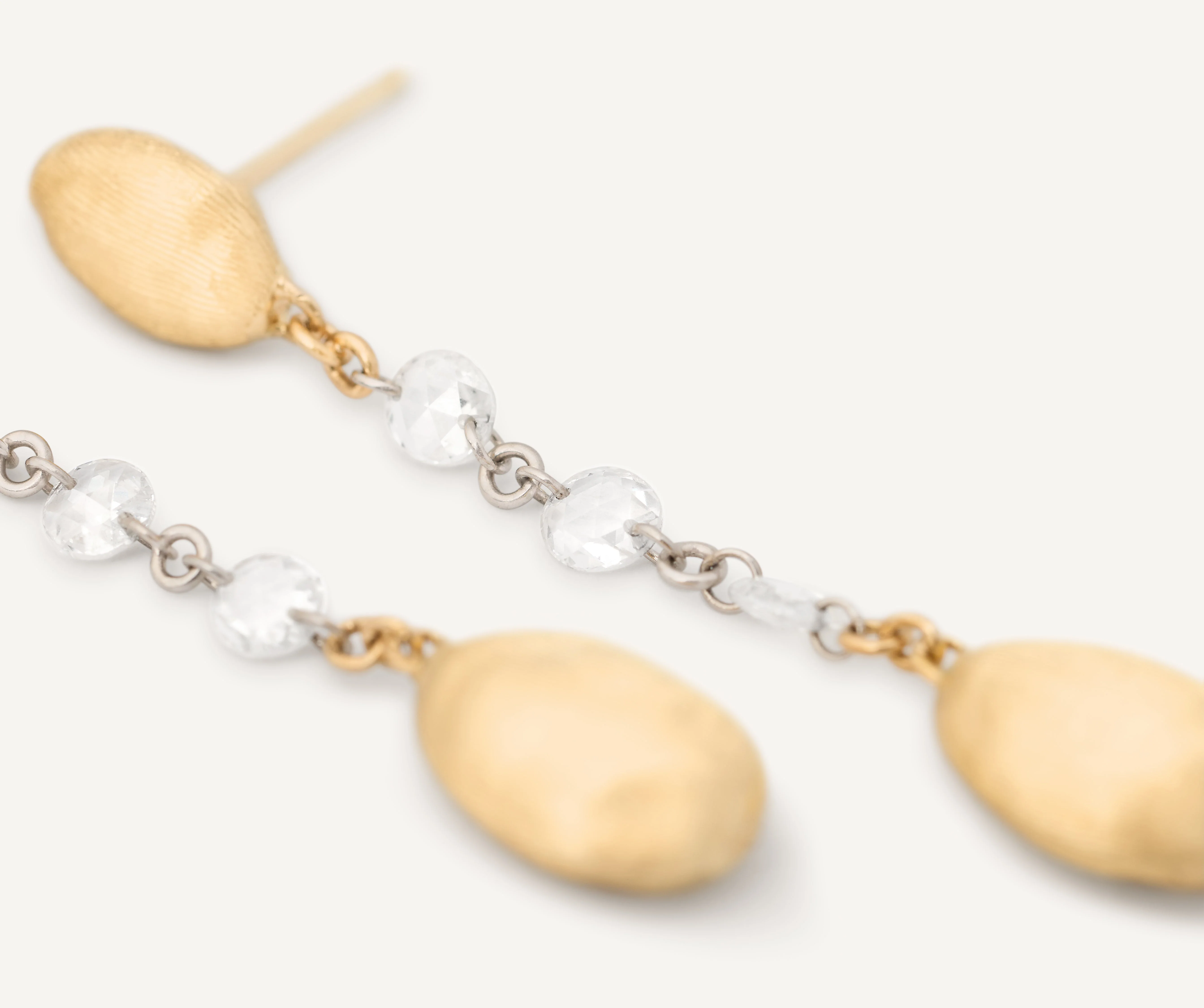 18K Yellow Gold Diamond Bean Earrings, 1.3" - Image 3