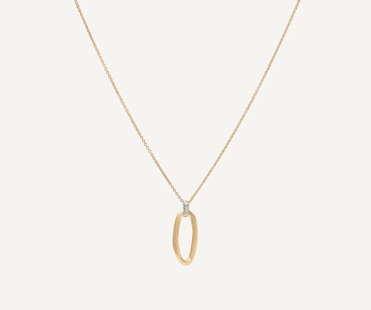 18K Yellow Gold Oval Pendant Necklace with Diamonds, 16.5"-18"