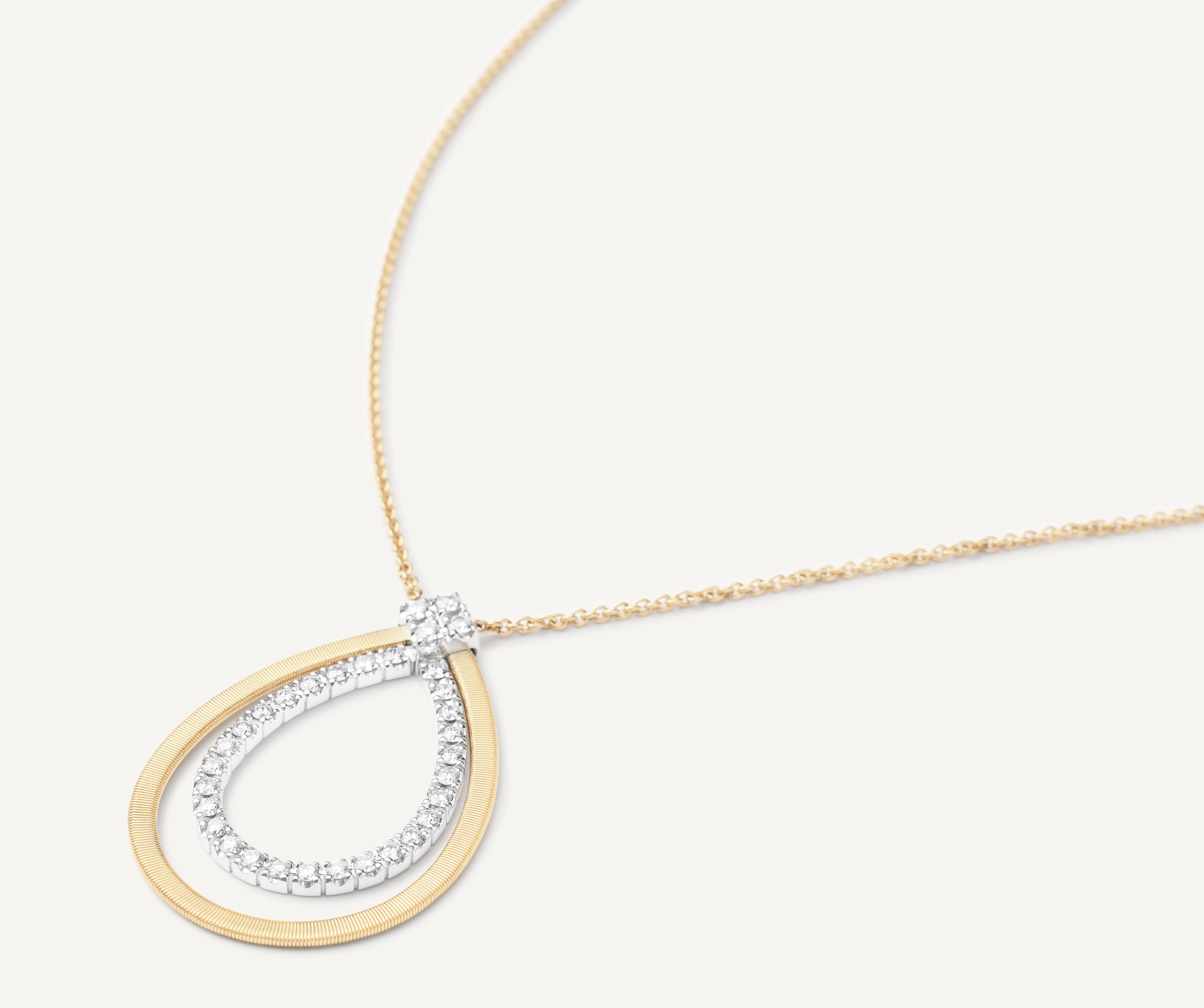 18K Yellow Gold Coil Teardrop Pendant Necklace with Diamonds, 16.5" - Image 3