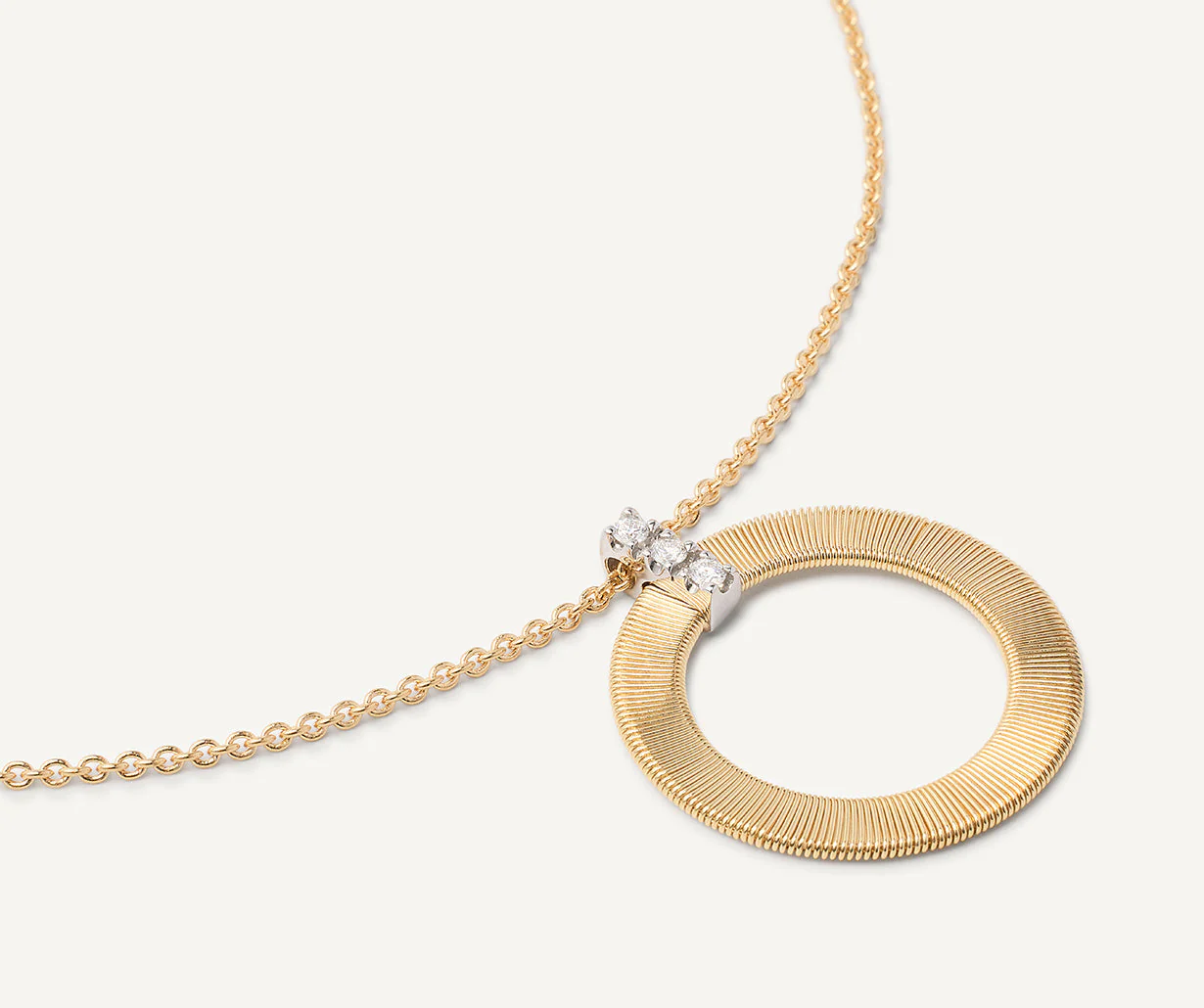18K Yellow Gold Coil Circle Pendant Necklace with Diamonds, 16.5"-18" - Image 3
