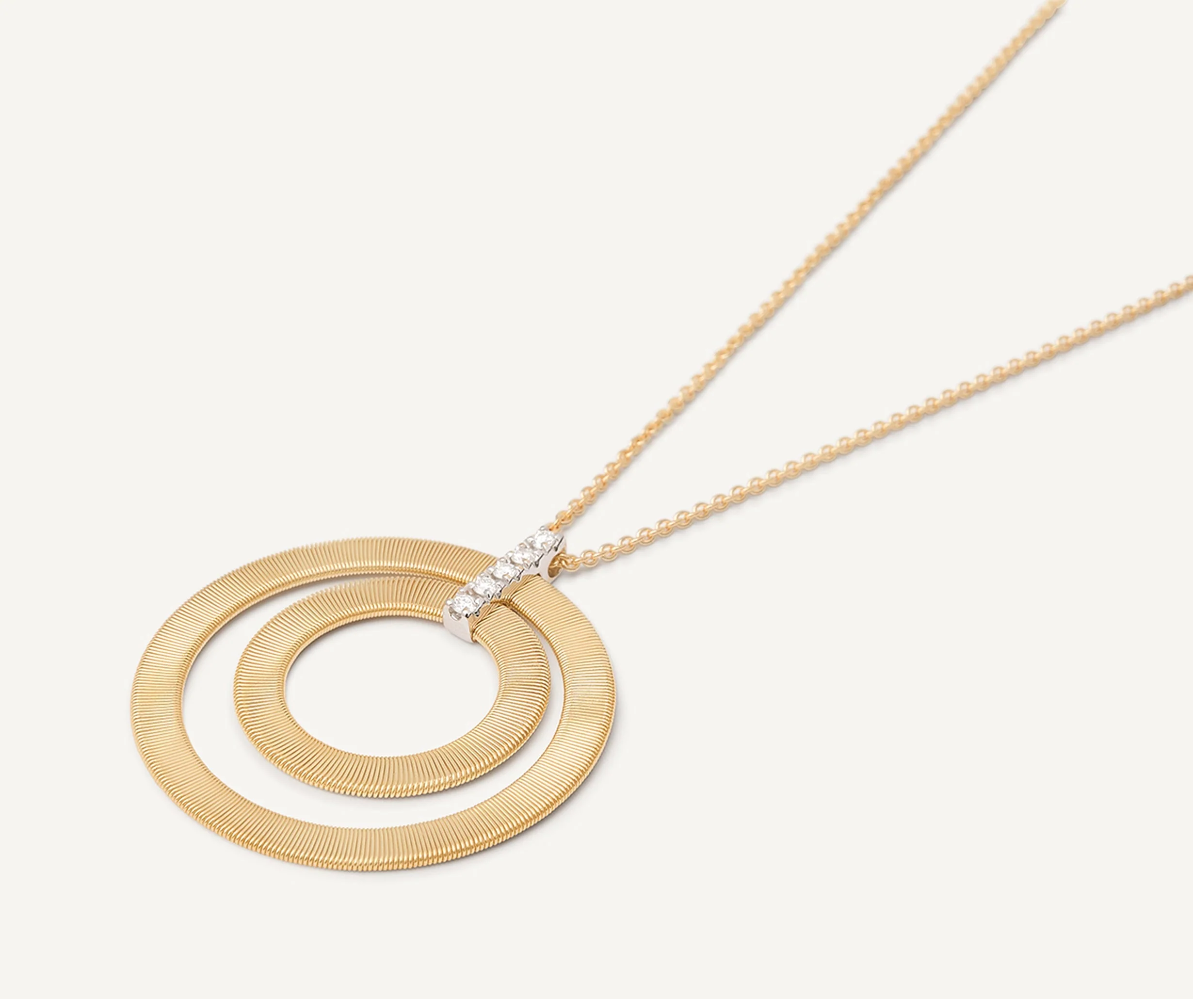 18K Yellow Gold Coil Circular Pendant Necklace with Diamonds, 31.5" - Image 4