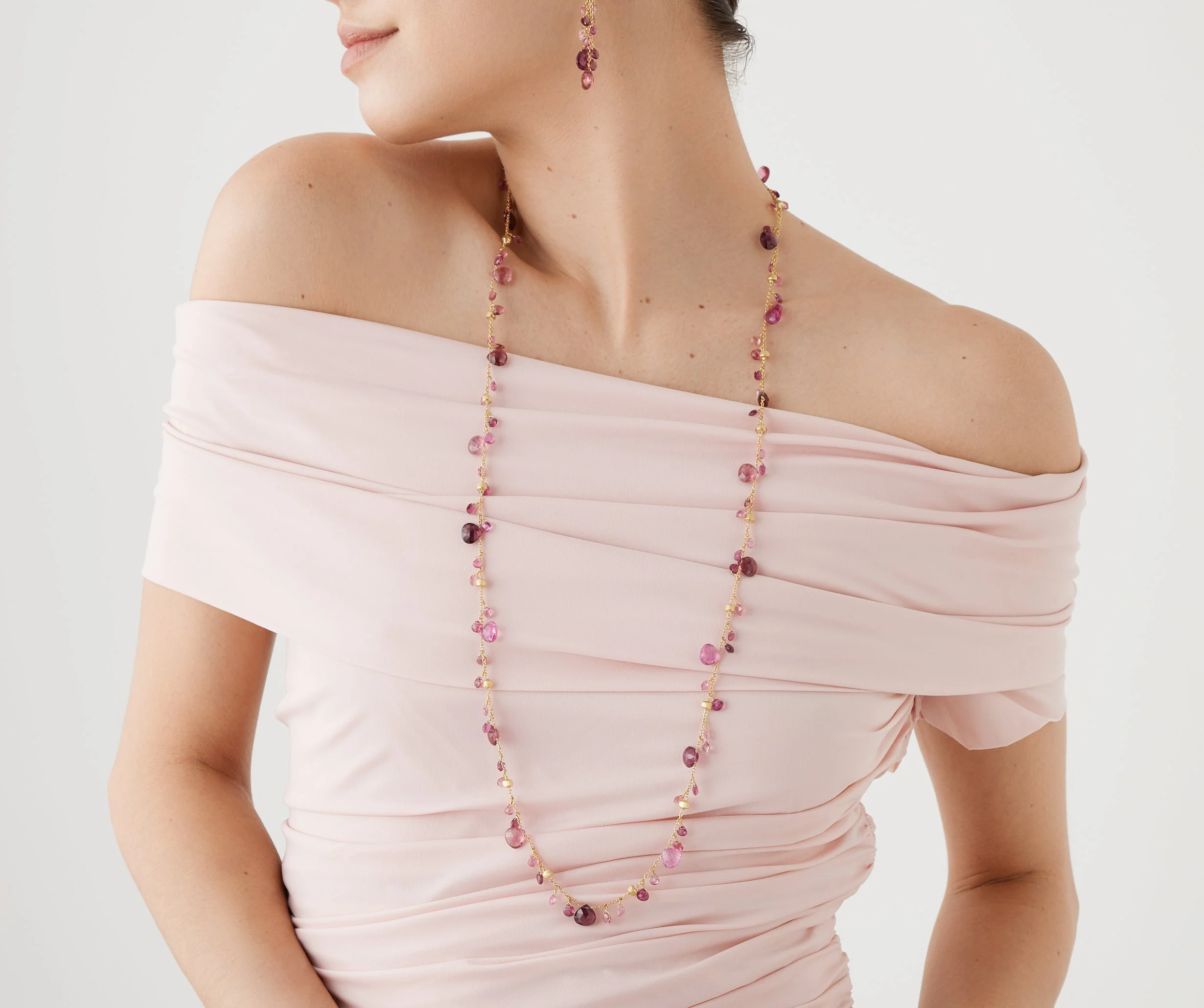 18K Yellow Gold Pink Tourmaline Necklace, 36" - Image 2