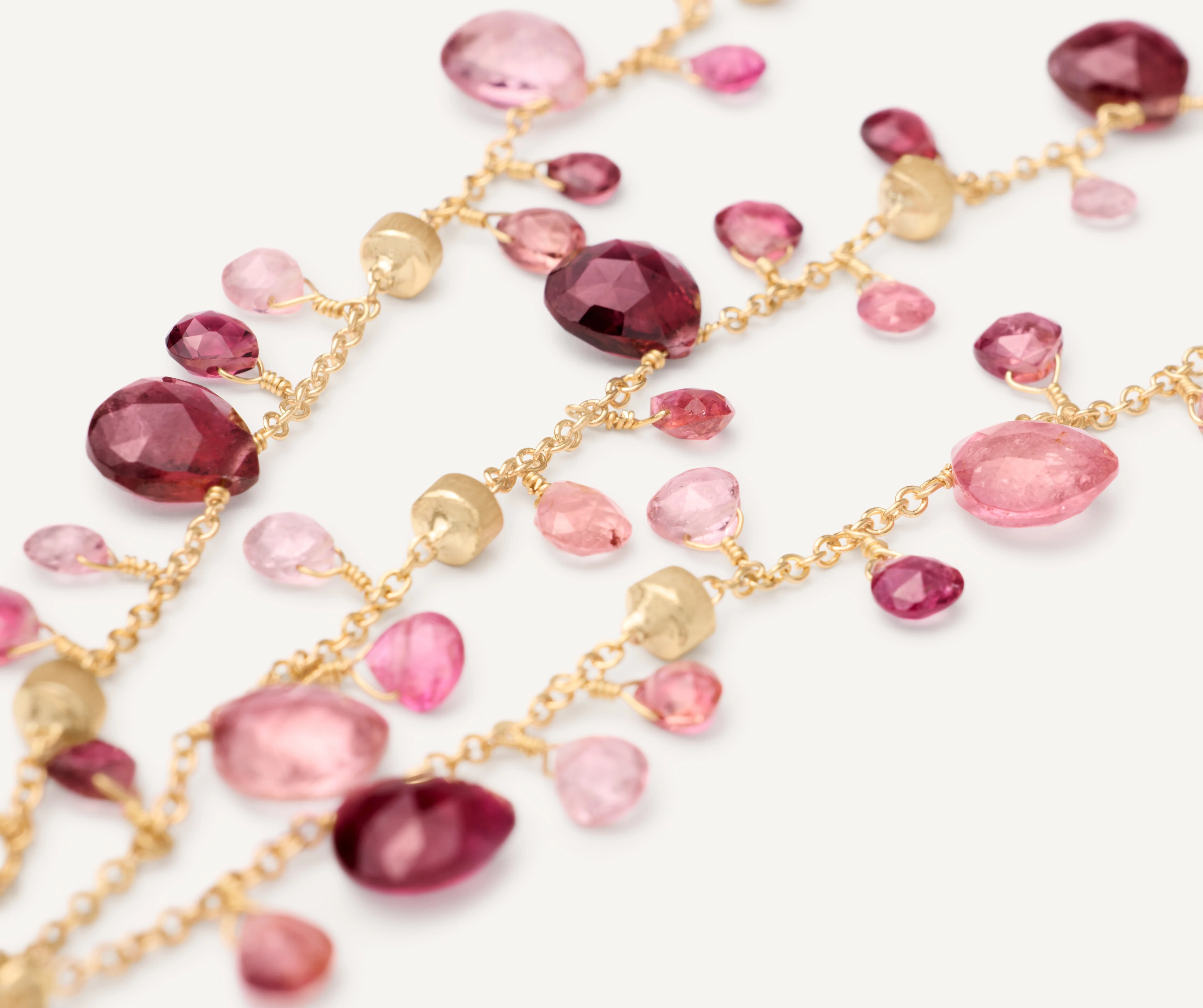 18K Yellow Gold Pink Tourmaline Three Strand Bracelet, 7.25" - Image 3
