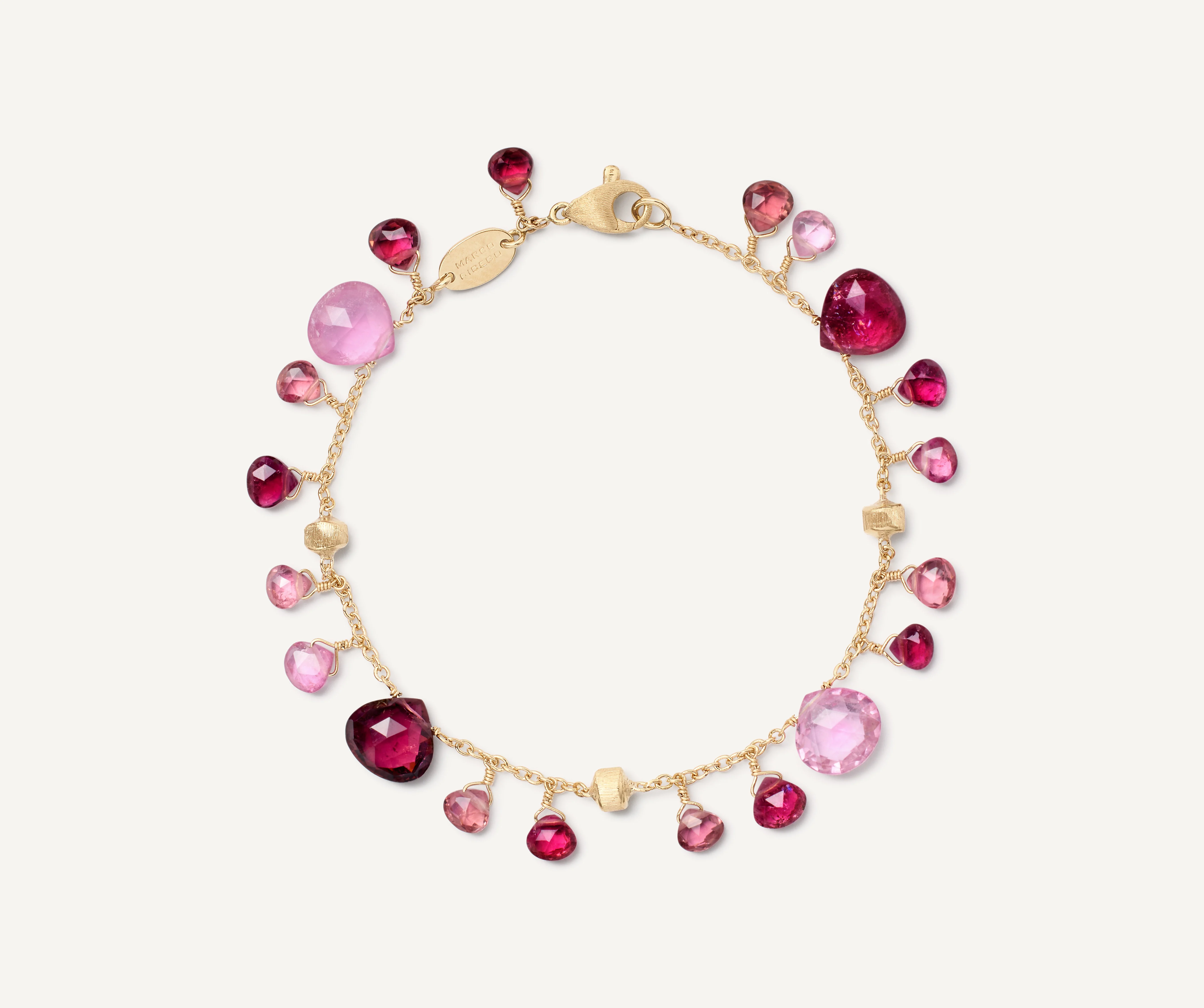 18K Yellow Gold Pink Tourmaline Bracelet, 7.25"