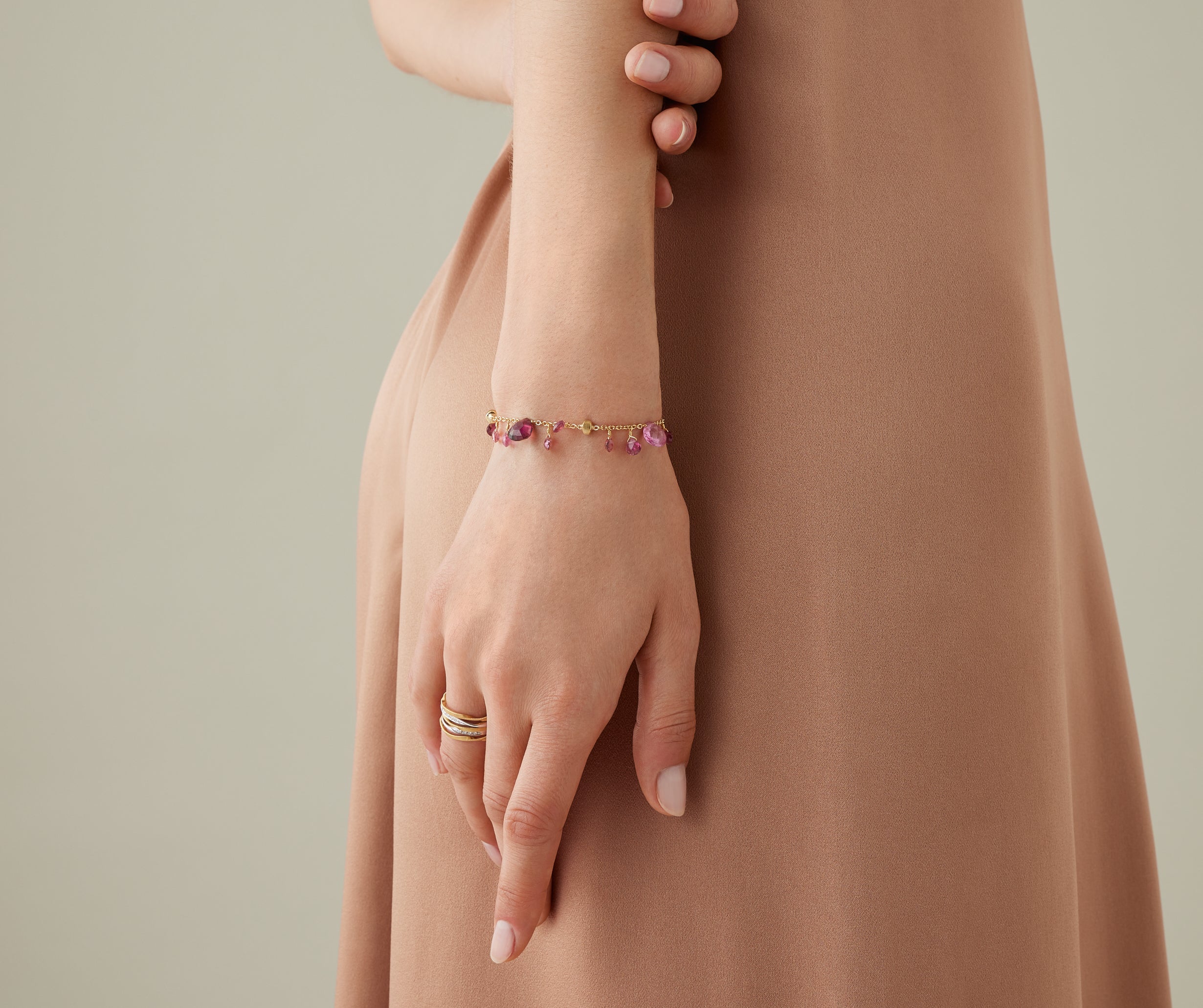18K Yellow Gold Pink Tourmaline Bracelet, 7.25" - Image 2