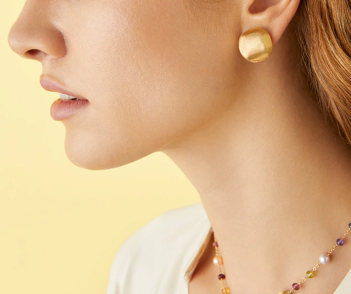 18K Yellow Gold Round Stud Earrings, 0.7" - Image 2