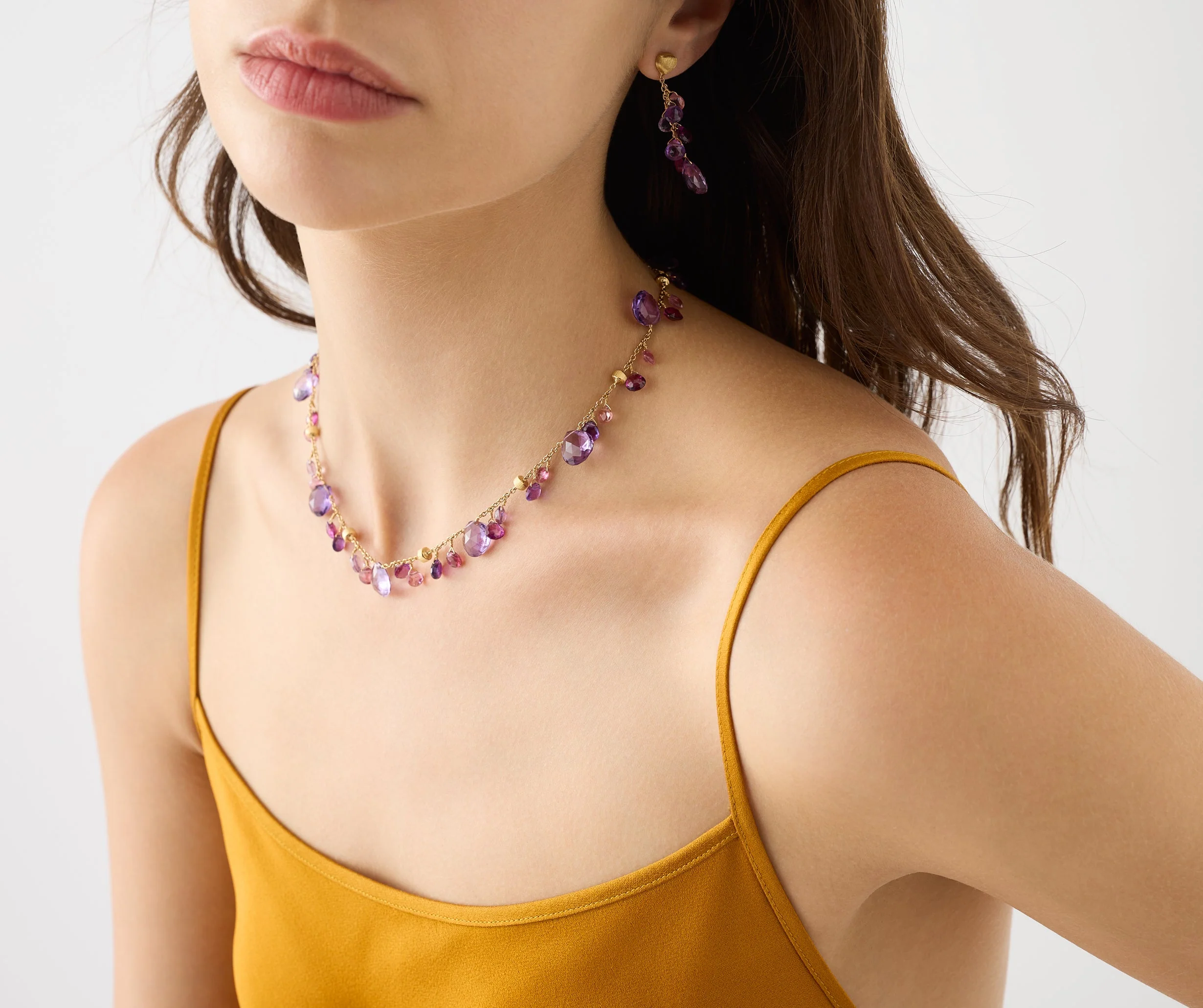 18K Yellow Gold Amethyst and Pink Tourmaline Necklace, 16.5"-18" - Image 2