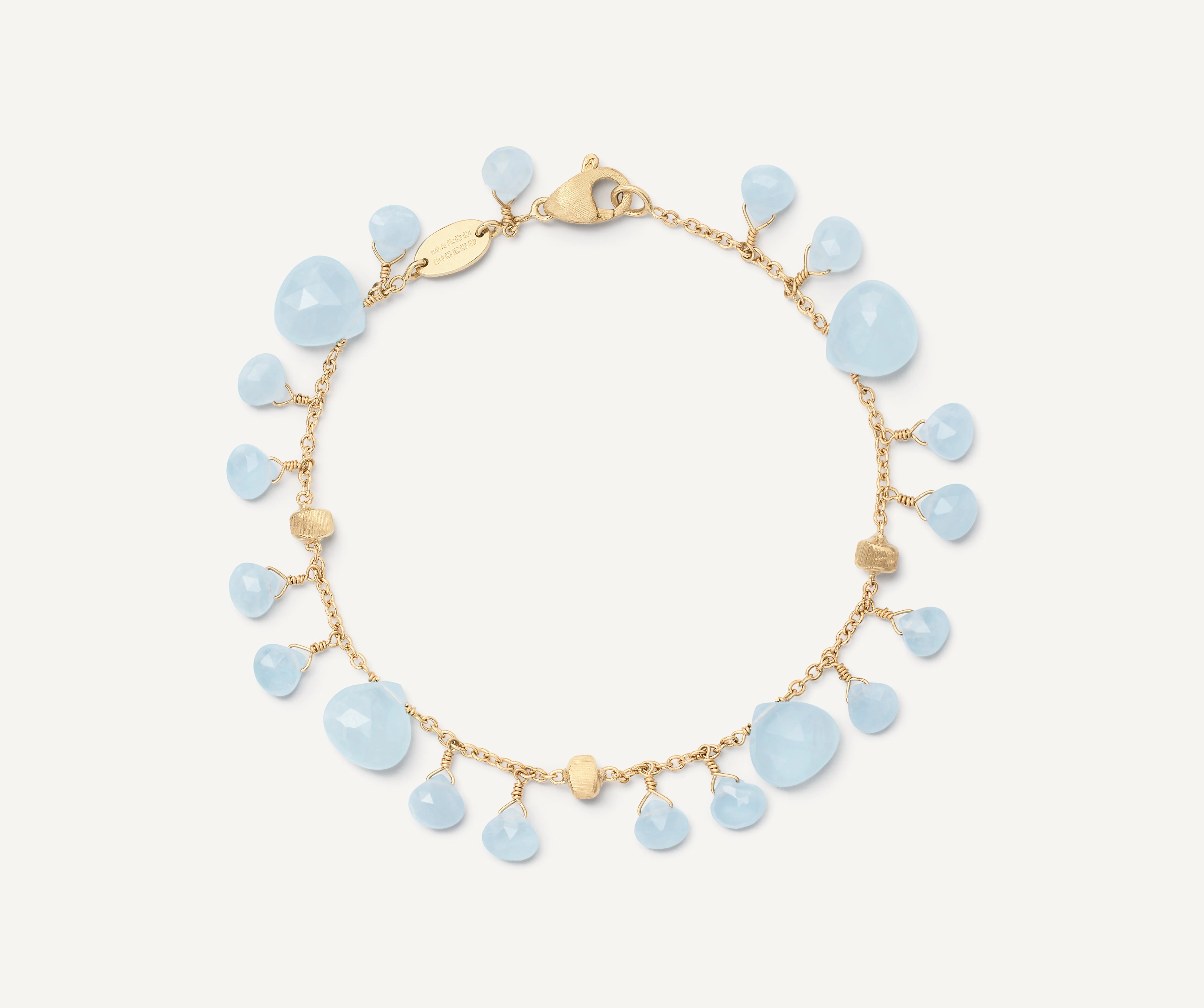 18K Yellow Gold Aquamarine Bracelet, 7.25"