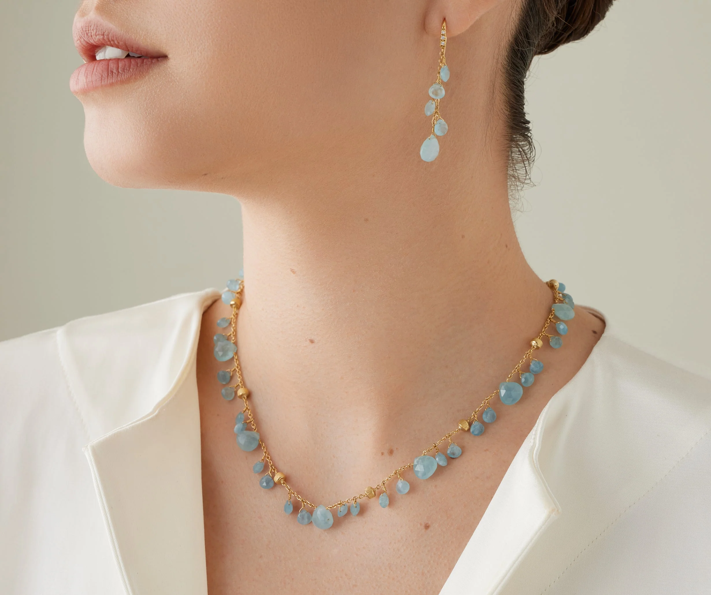 18K Yellow Gold Aquamarine Necklace, 16.5"-18" - Image 2