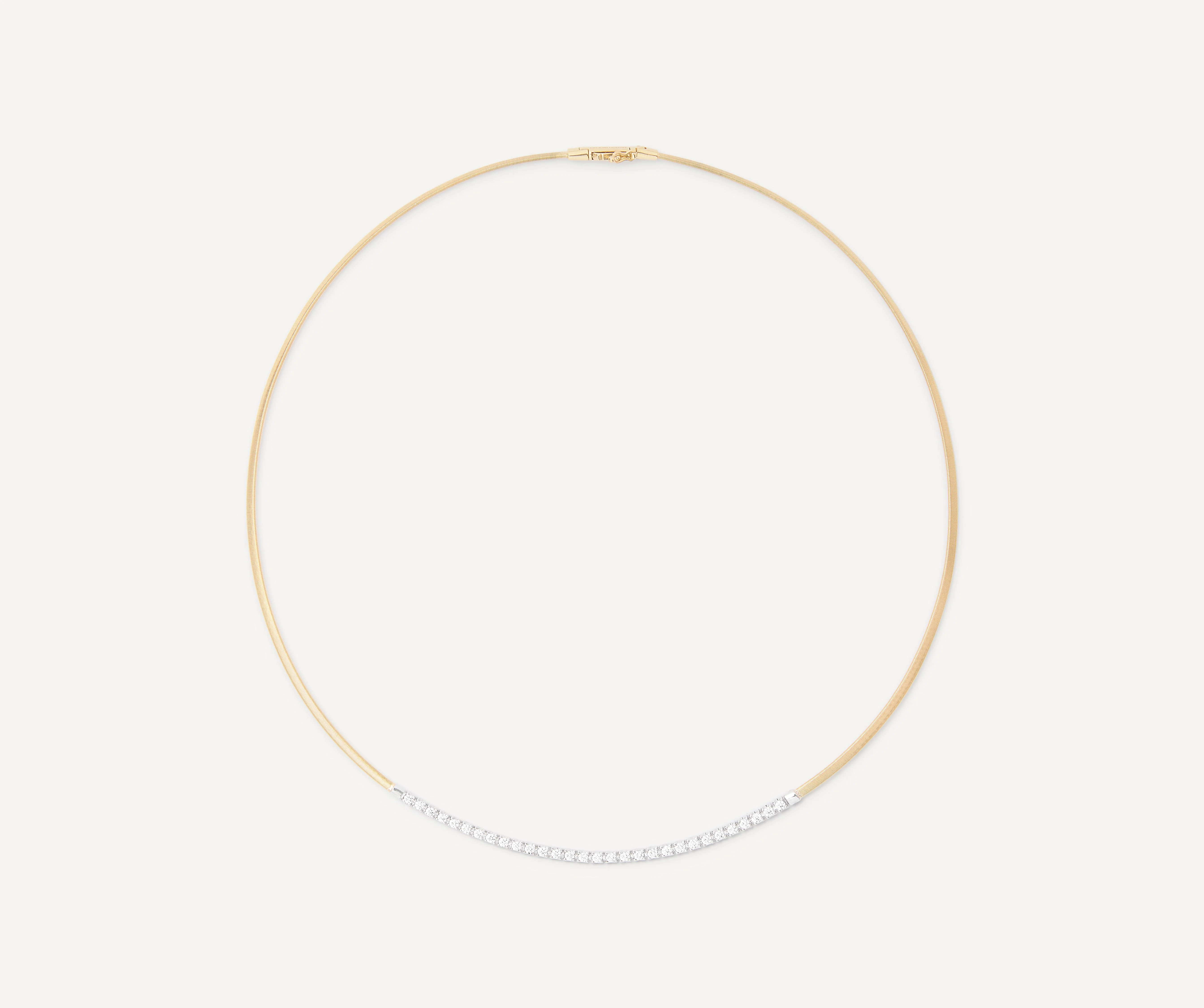 18K Yellow Gold Coil Necklace with Single Diamond Bar, 16.5"