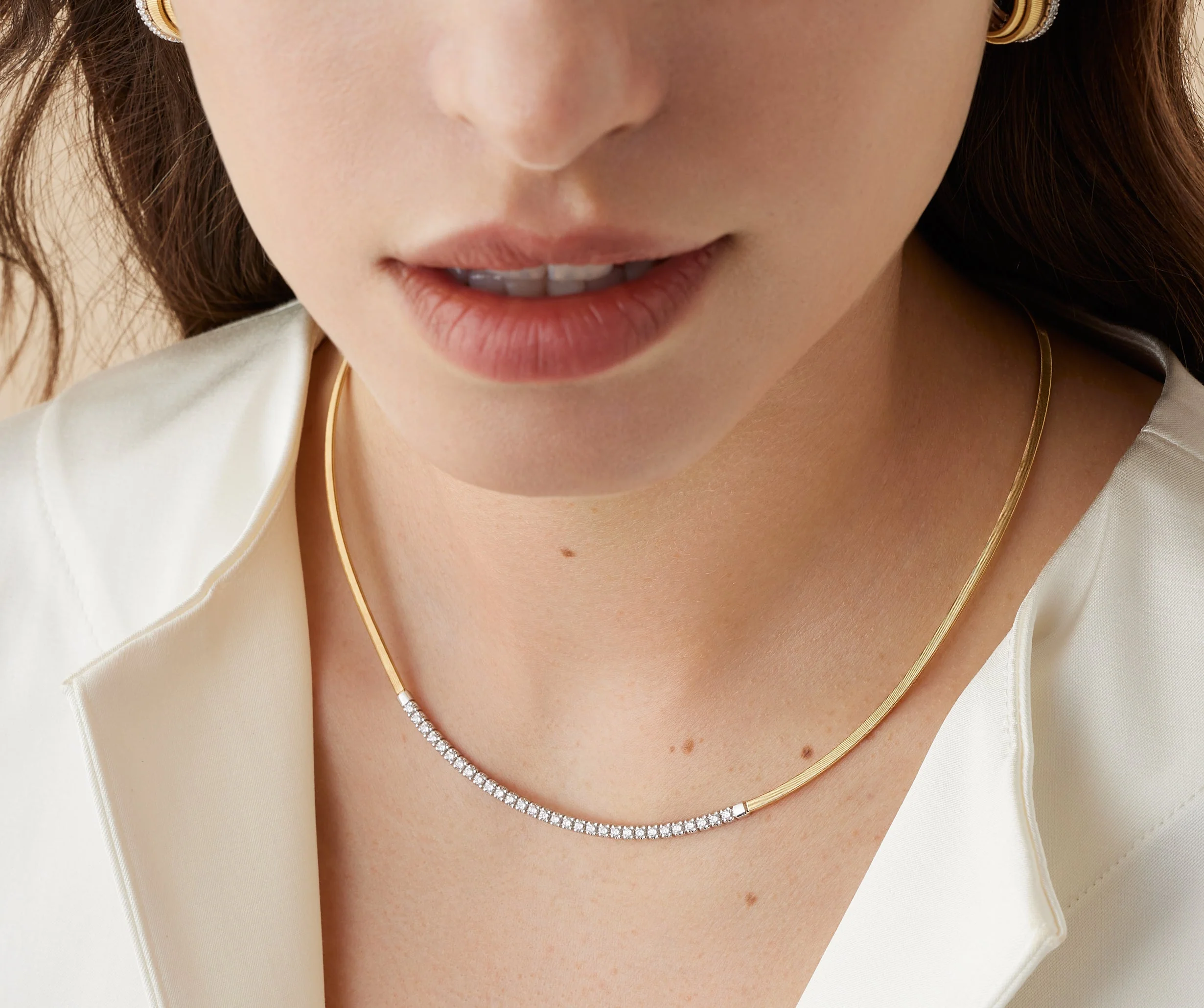 18K Yellow Gold Coil Necklace with Single Diamond Bar, 16.5" - Image 2