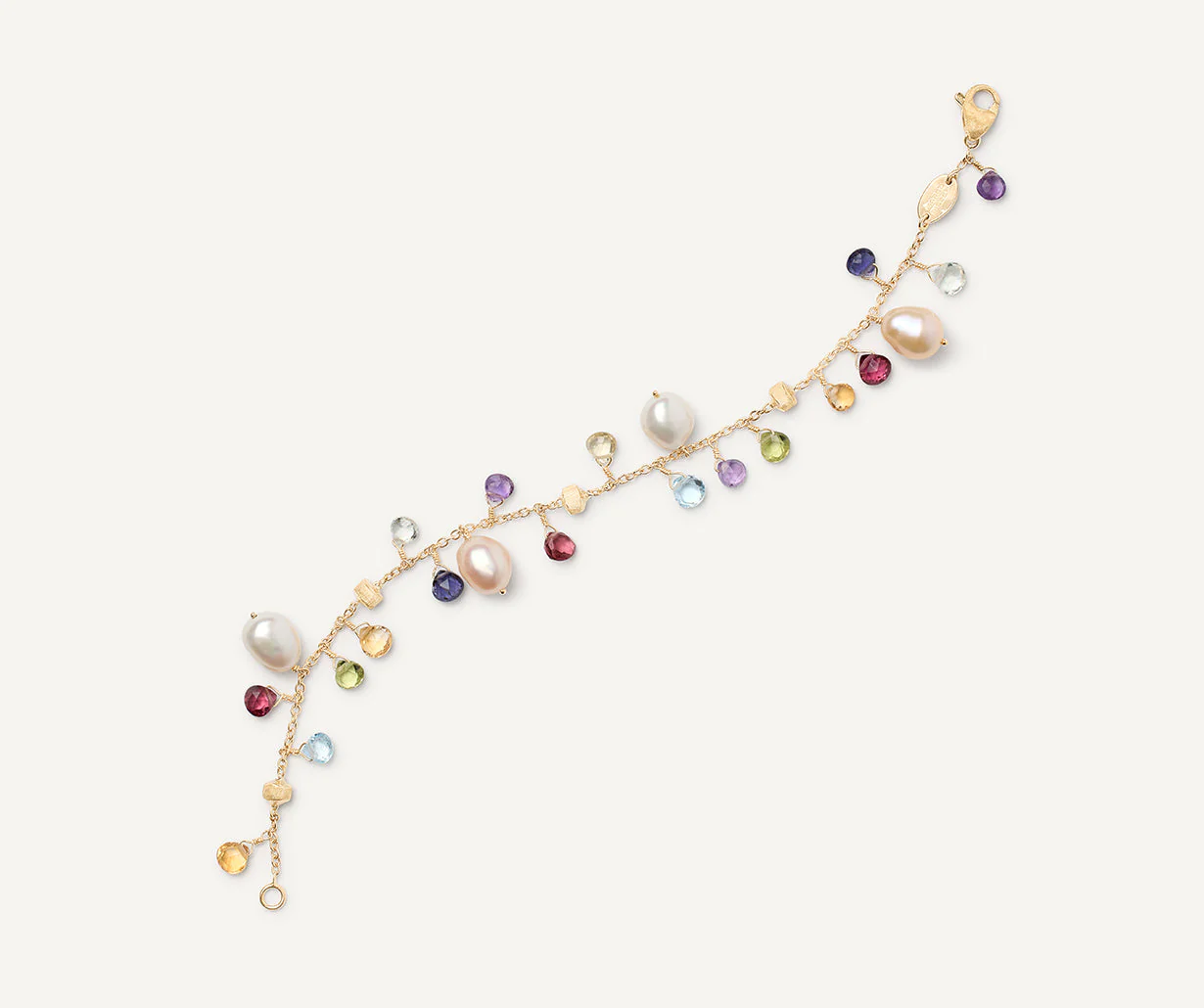 18K Yellow Gold Gemstone Bracelet with Pearls, 7.25" - Image 3
