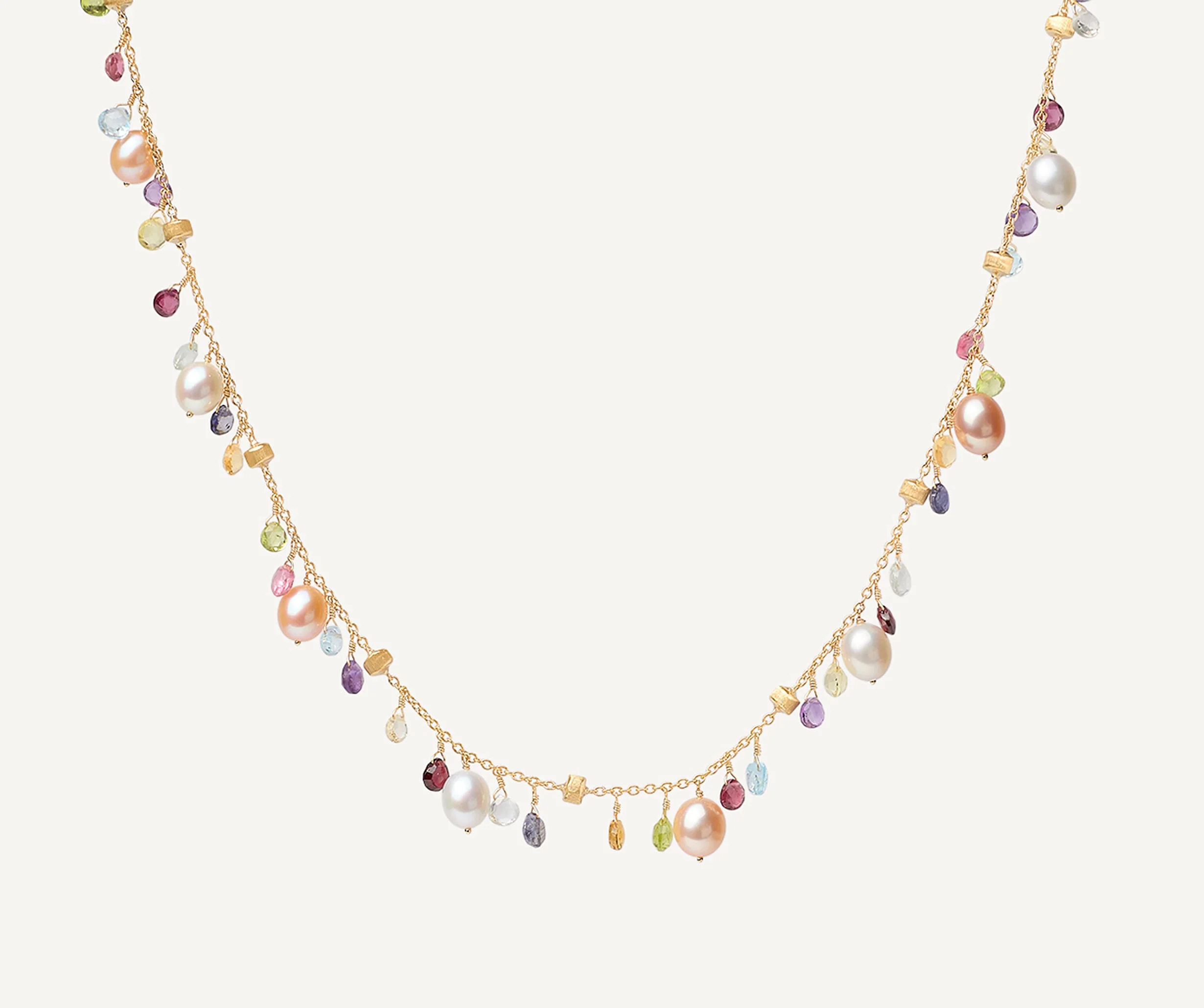 18K Yellow Gold Gemstone Necklace with Pearls, 16.5"-18" - Image 3