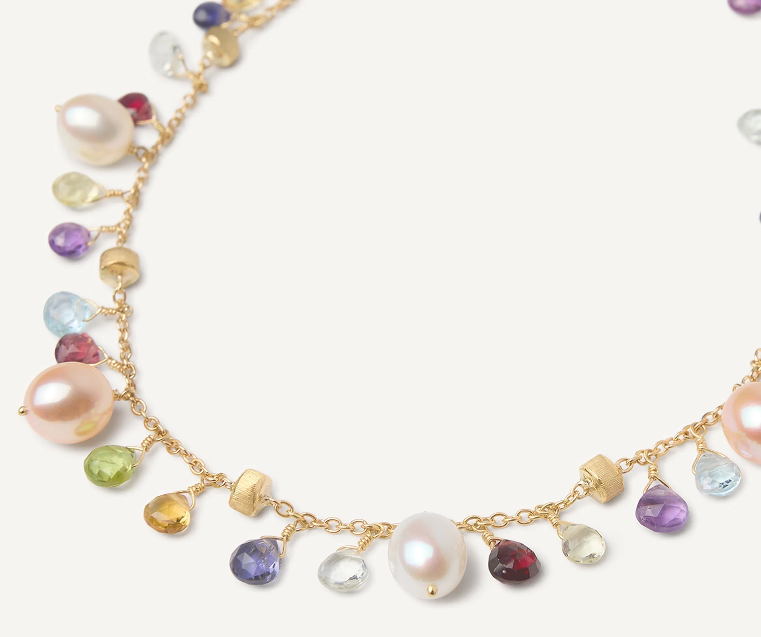 18K Yellow Gold Gemstone Necklace with Pearls, 16.5"-18" - Image 4