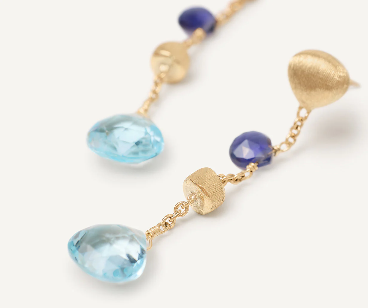 18K Yellow Gold Topaz and Iolite Earrings, 1.58" - Image 3