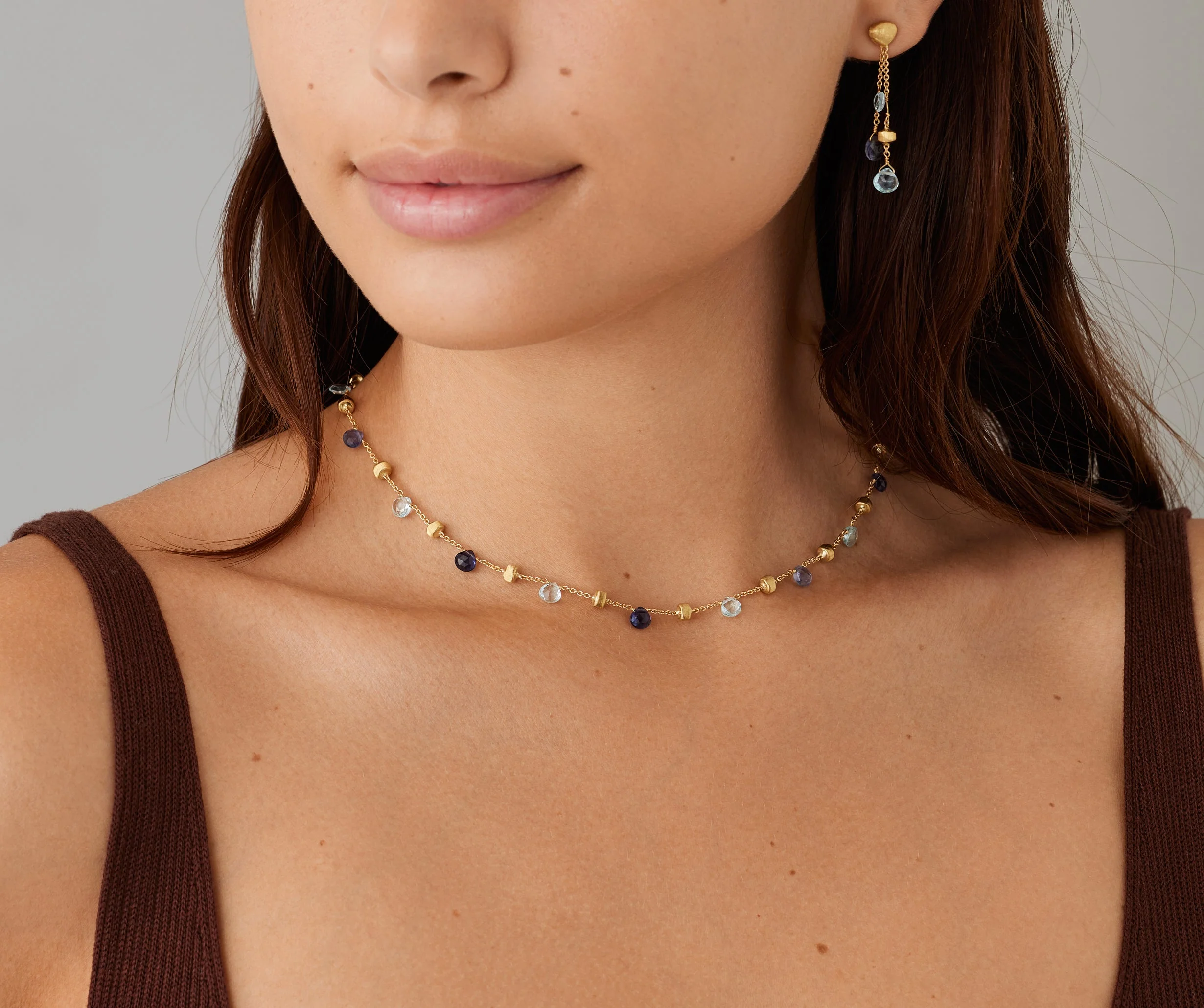 18K Yellow Gold Topaz and Iolite Necklace, 16"-17.5" - Image 2