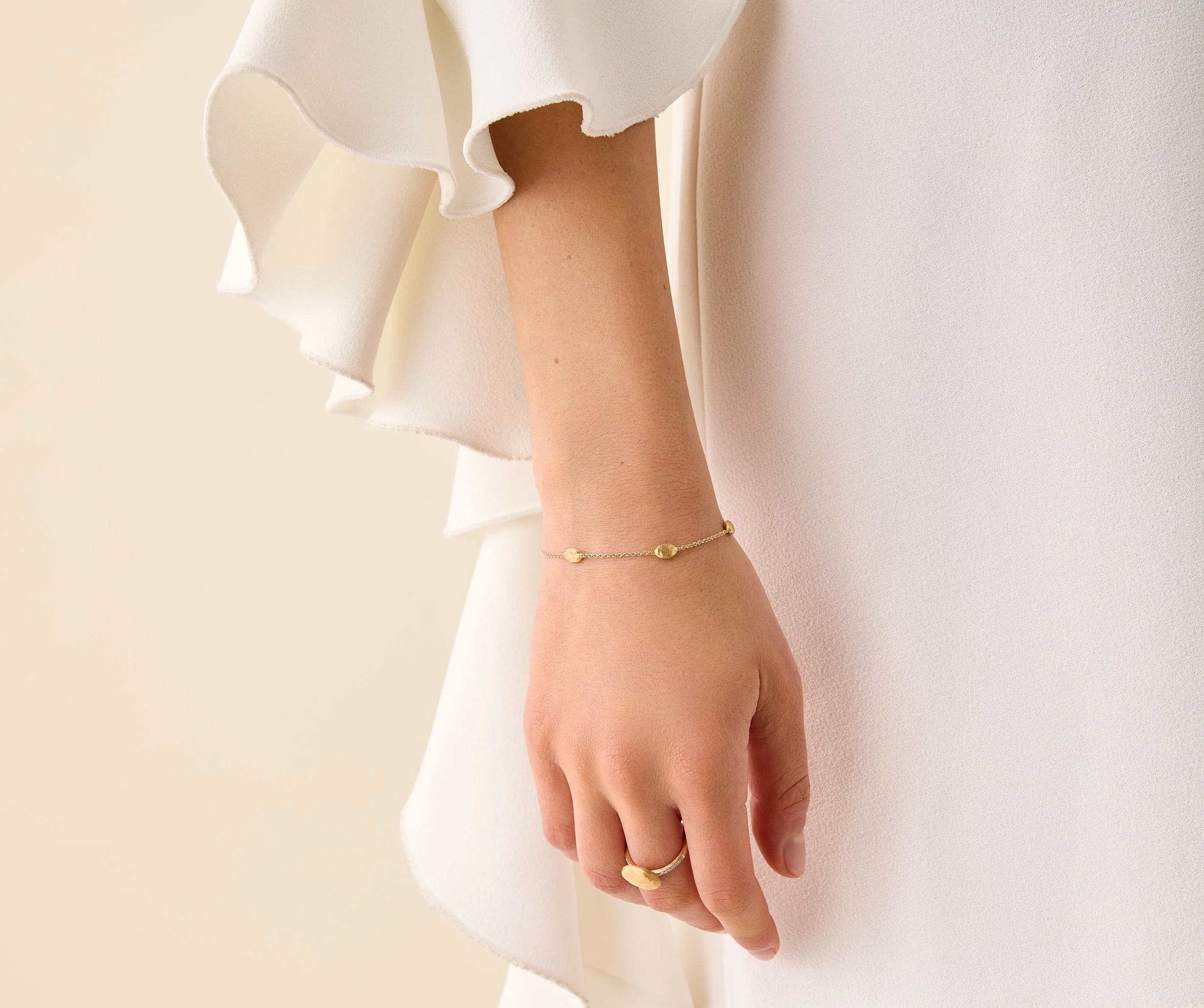 18K Yellow Gold Small Bean Bracelet, 6.5"-8' - Image 2