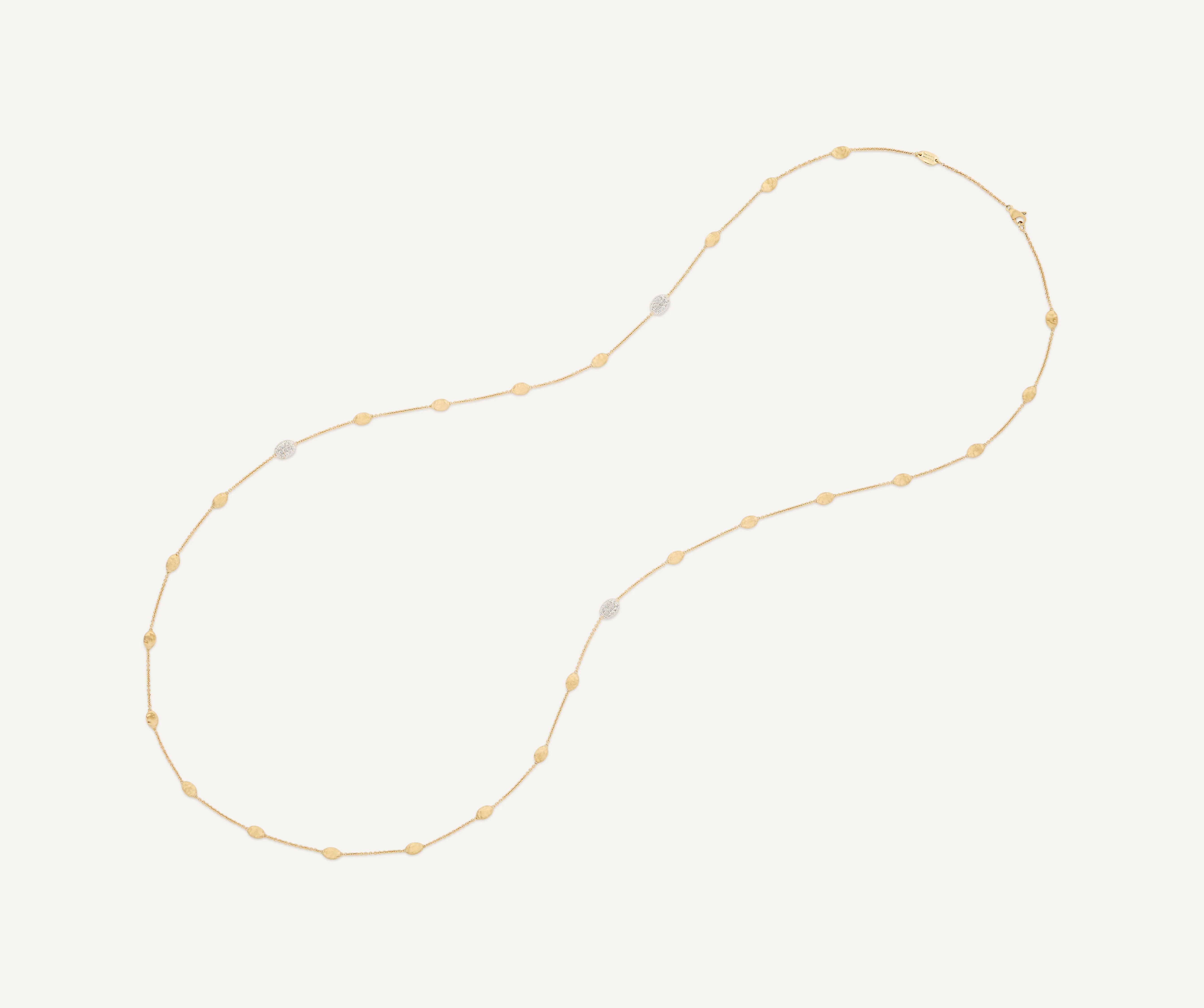 18K Yellow Gold Bean Necklace with Diamonds, 36"
