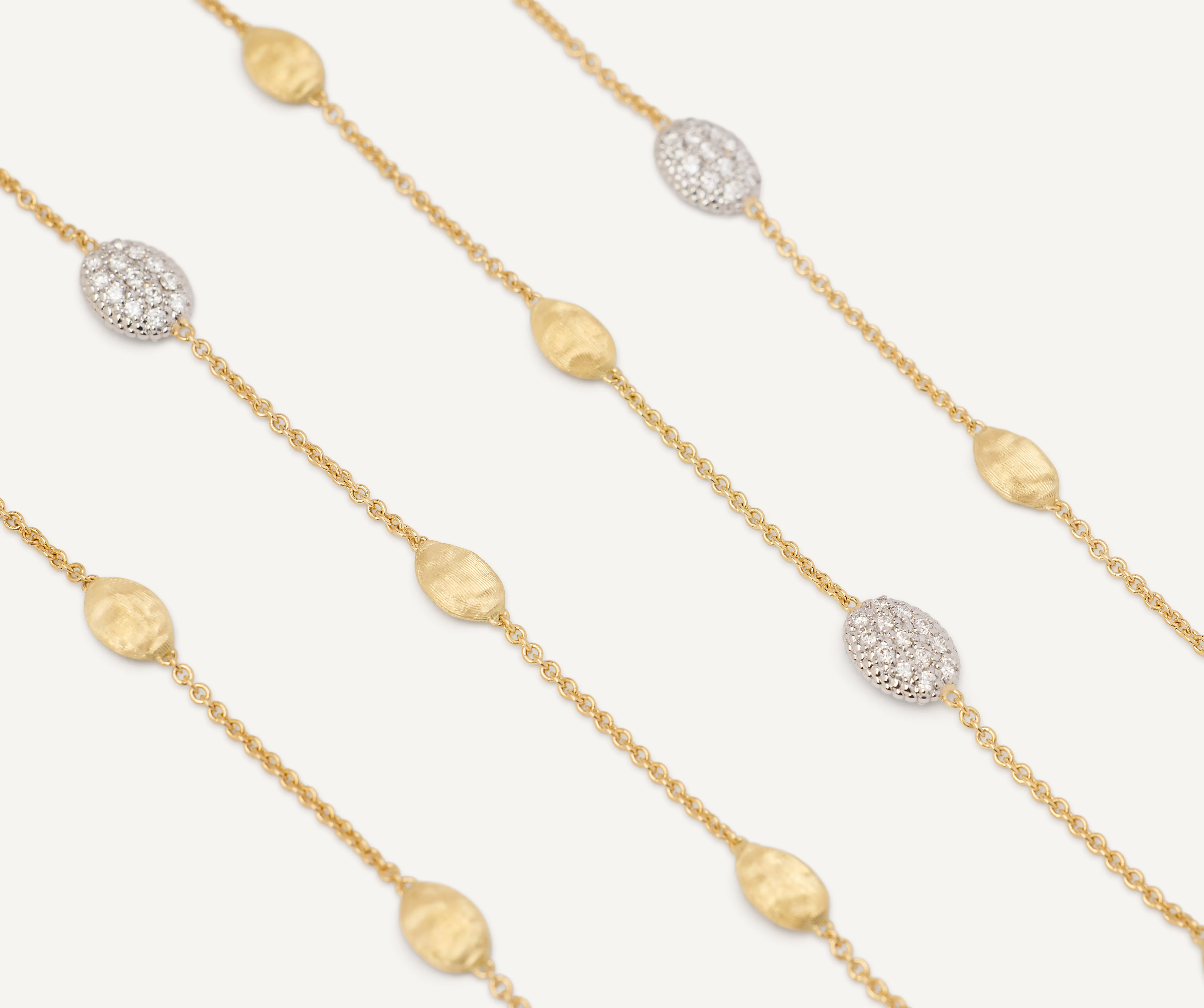 18K Yellow Gold Bean Necklace with Diamonds, 36" - Image 3