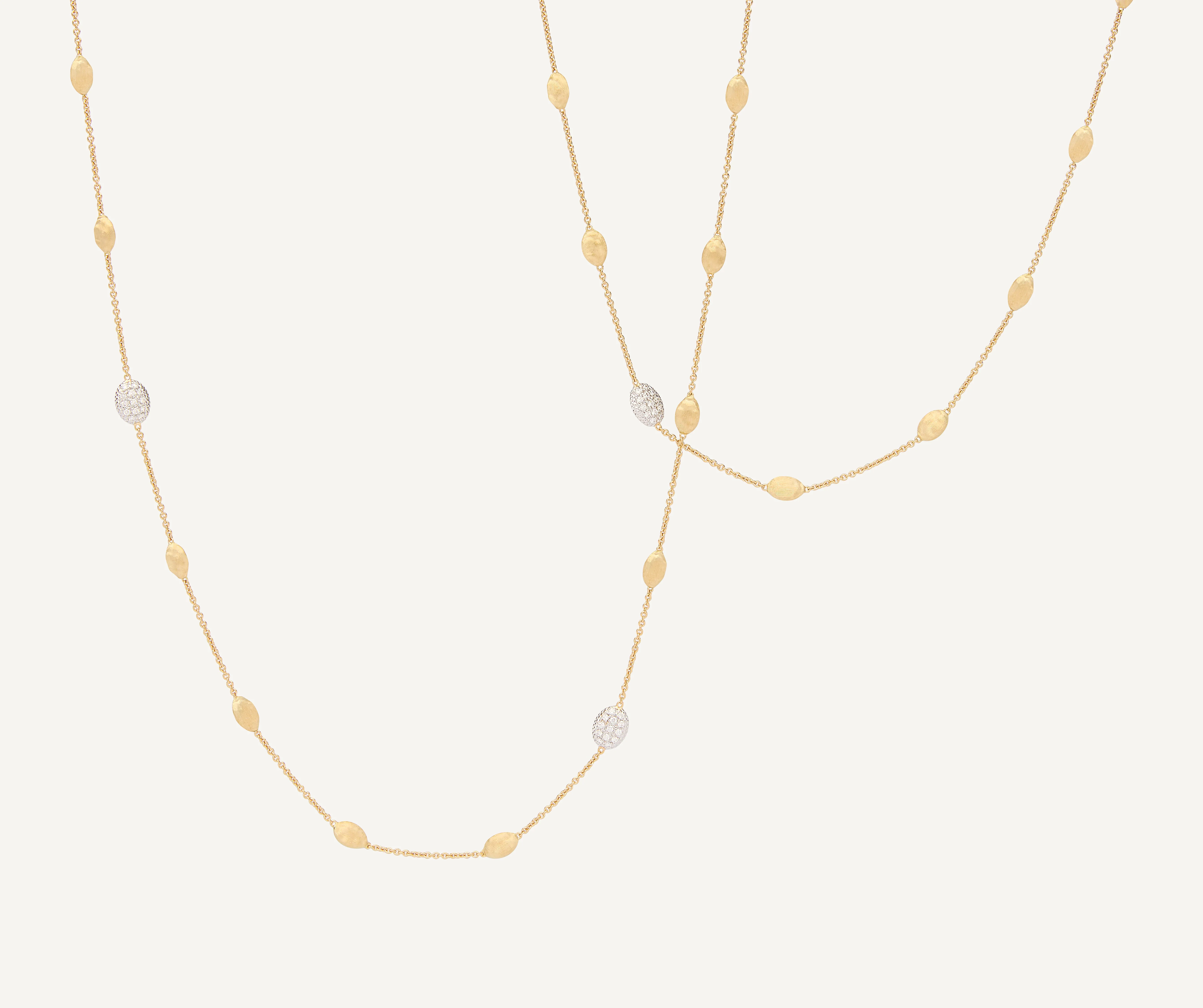 18K Yellow Gold Bean Necklace with Diamonds, 36" - Image 4