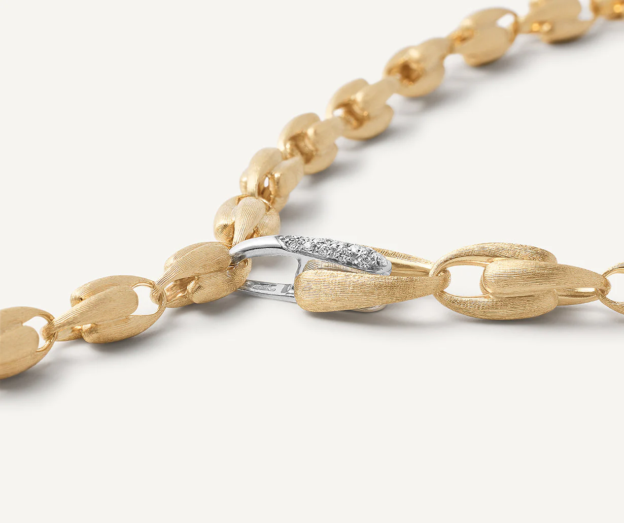 18K Yellow Gold Small Link Lariat with Diamond Clasp, 18.25" - Image 3