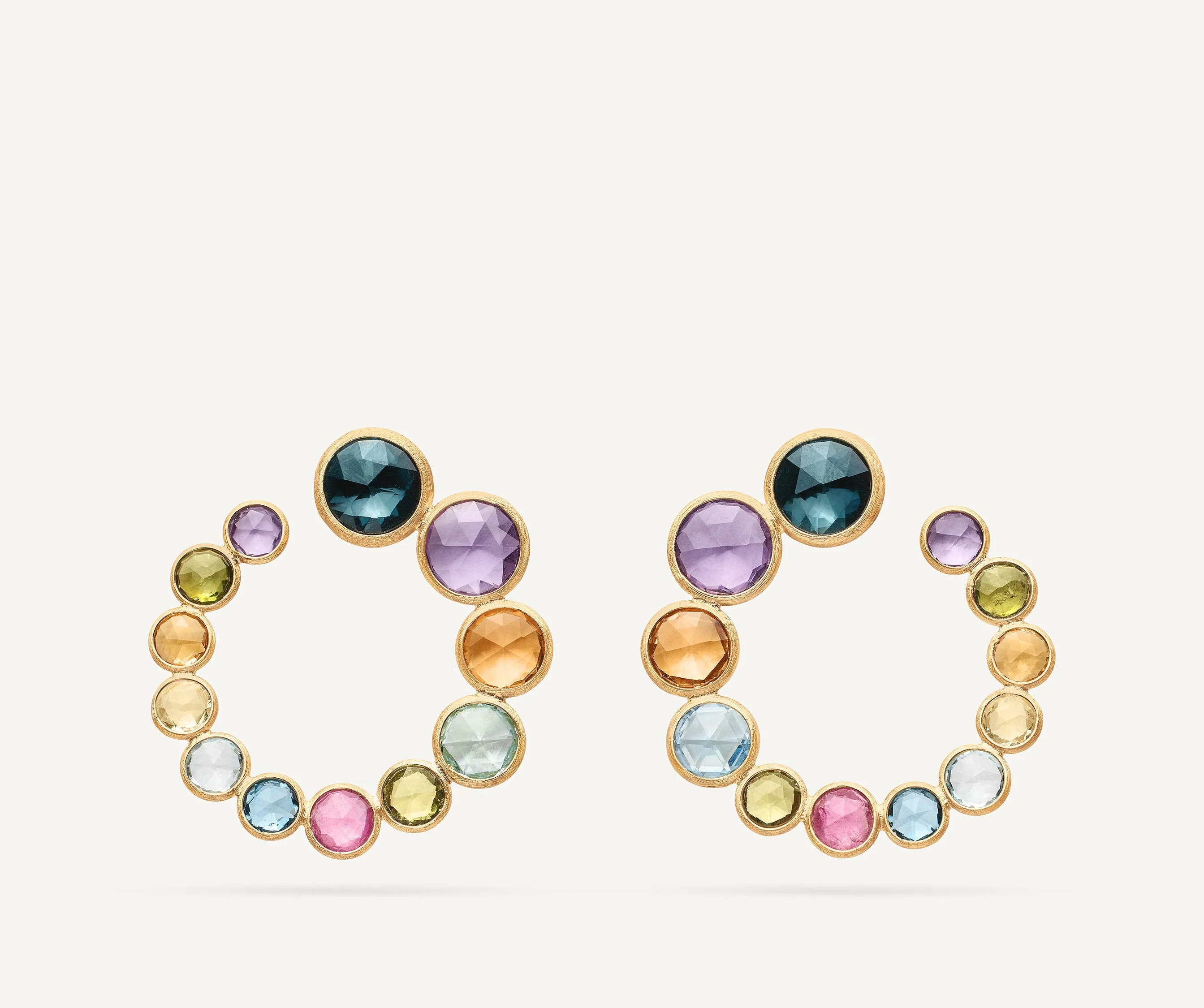 18K Yellow Gold Gemstone Wrap Hoops, 1.5"