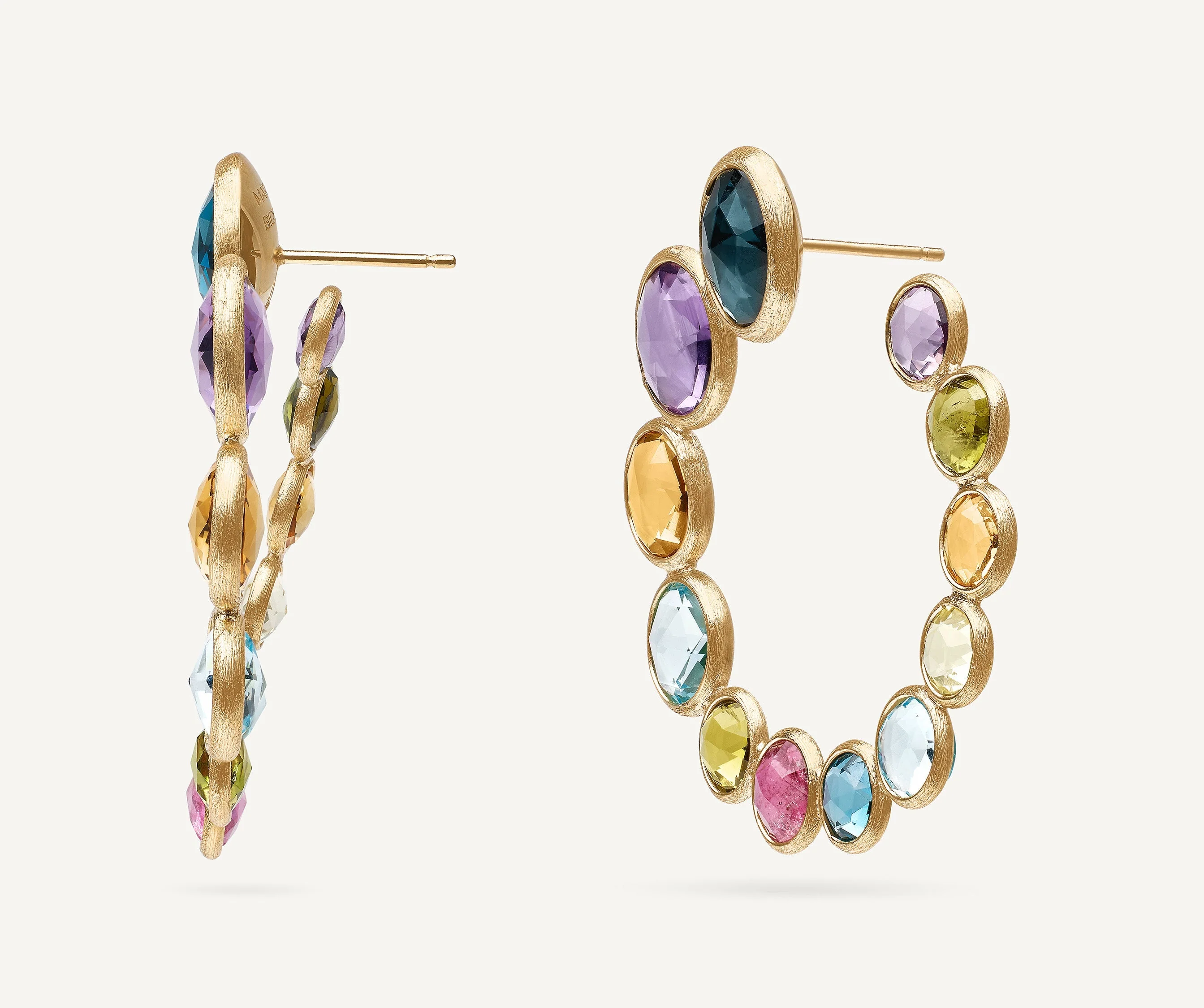 18K Yellow Gold Gemstone Wrap Hoops, 1.5" - Image 2
