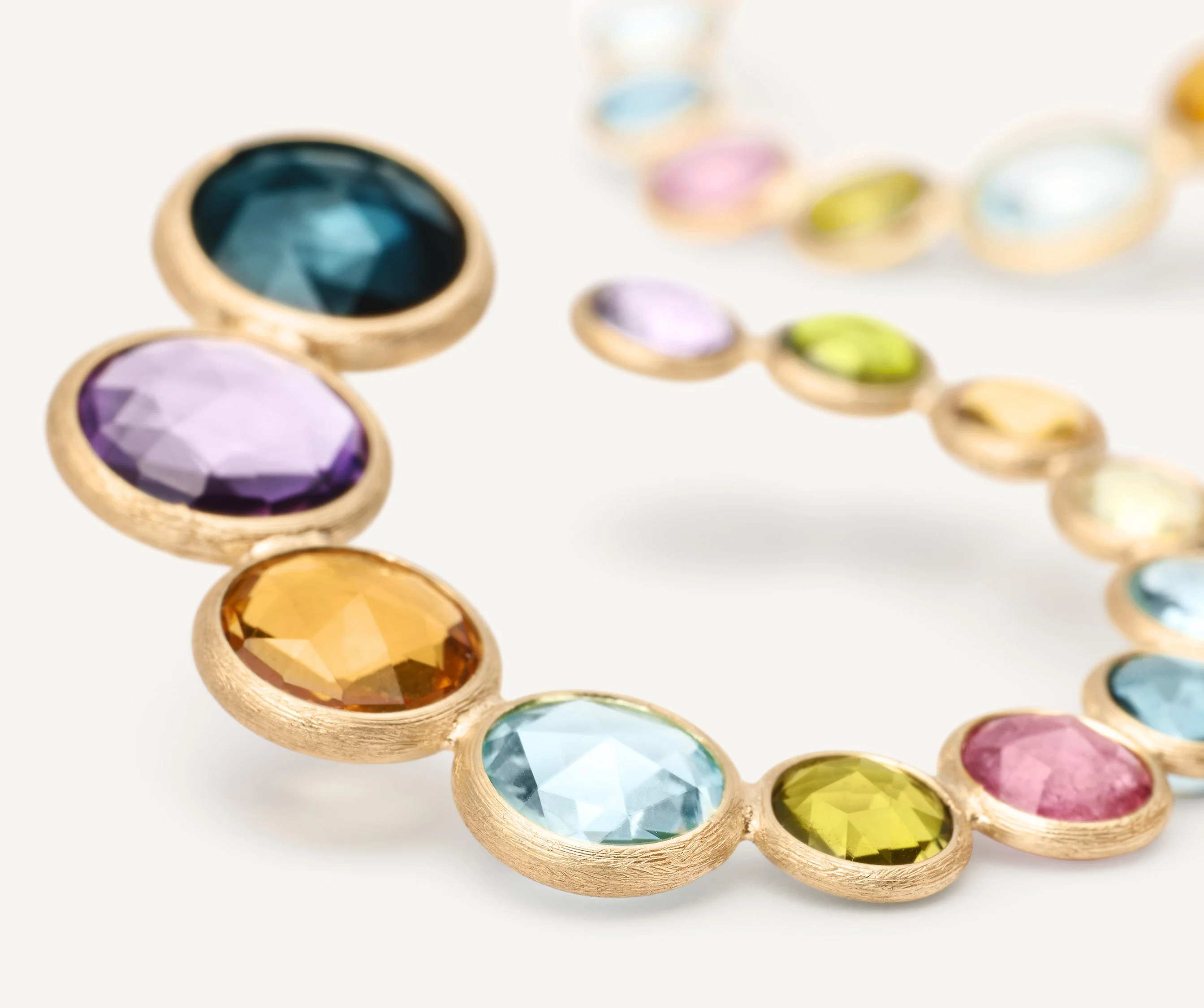 18K Yellow Gold Gemstone Wrap Hoops, 1.5" - Image 3
