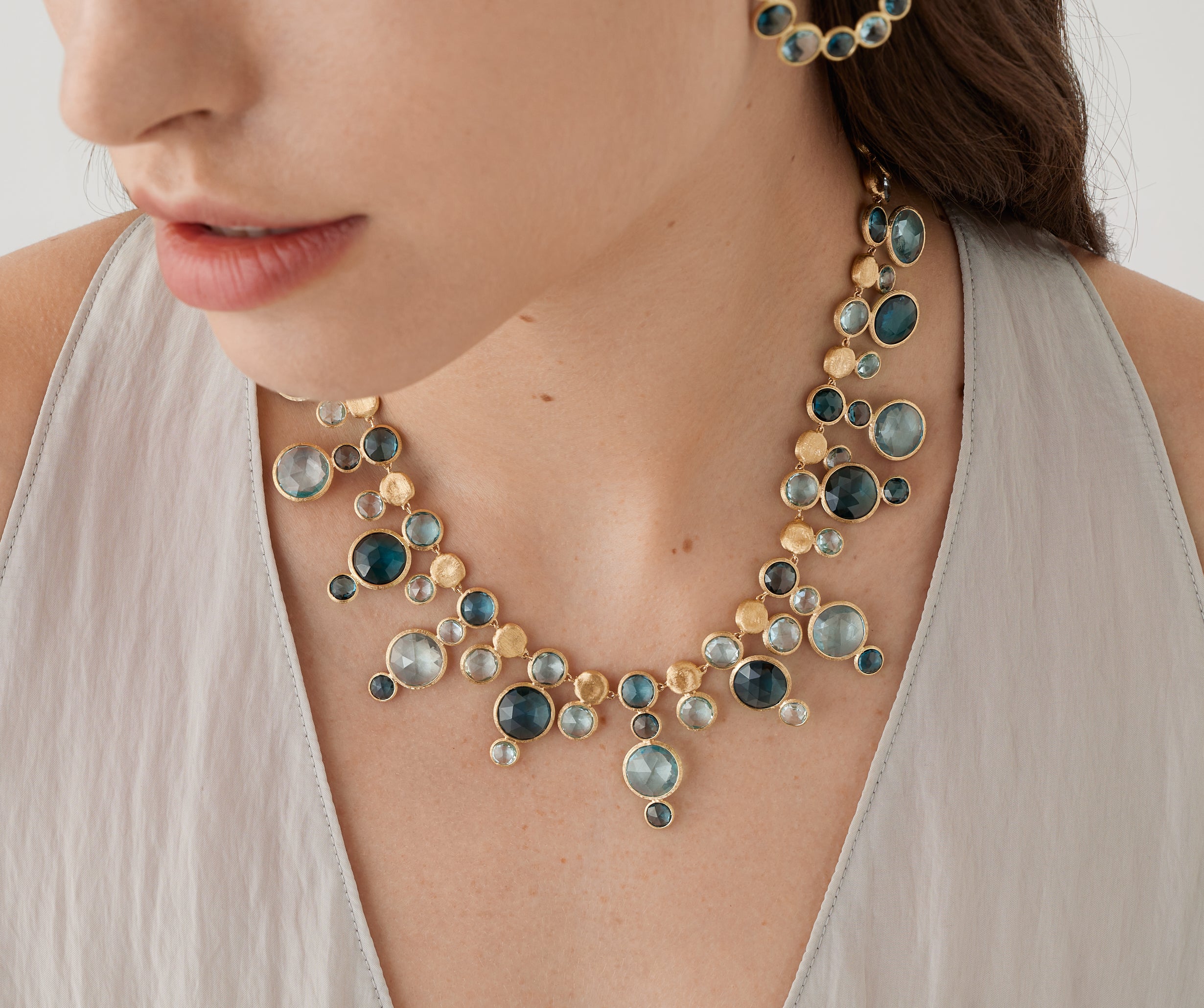 18K Yellow Gold Blue Topaz Statement Necklace, 17" - Image 2