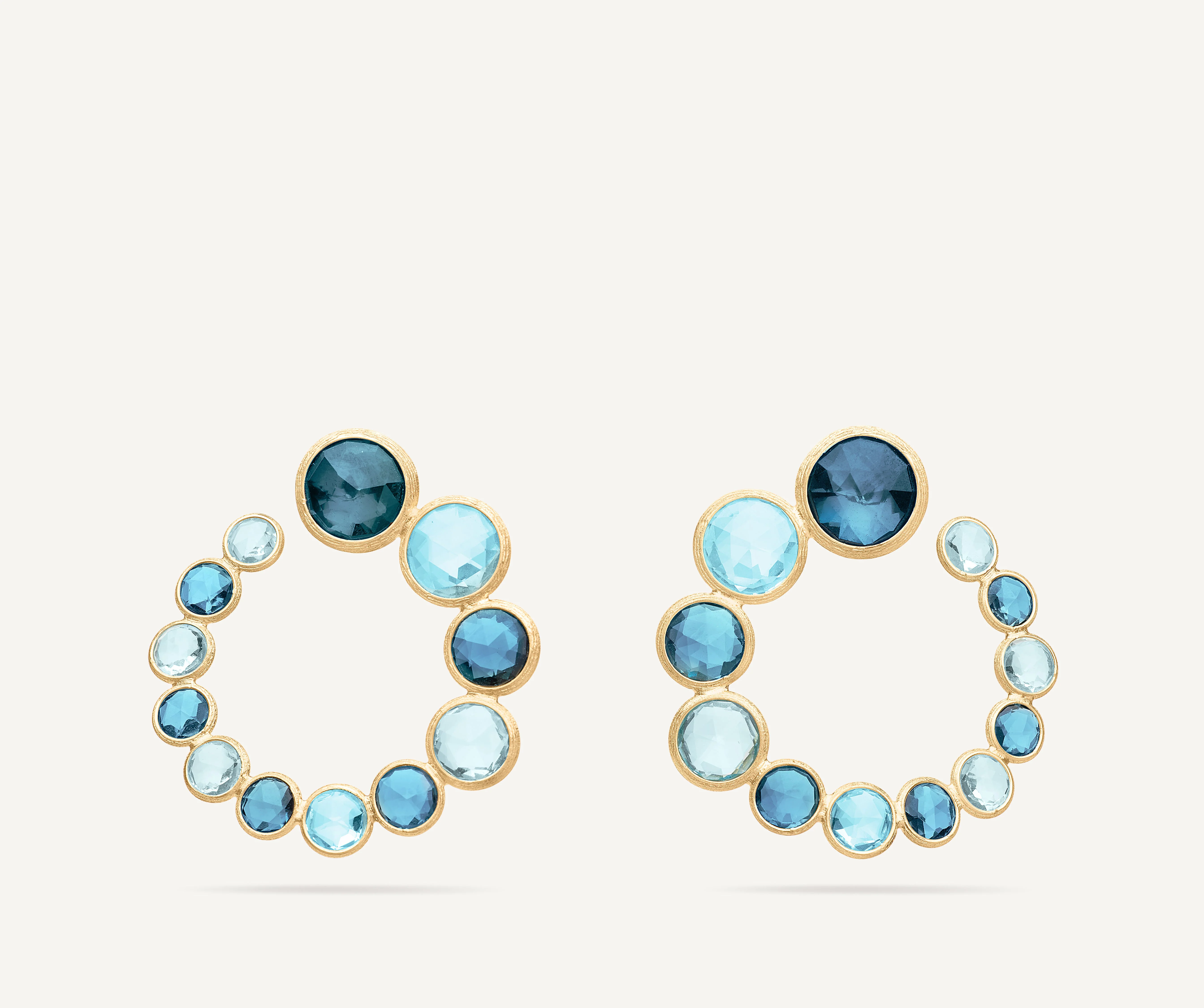 18K Yellow Gold Blue Topaz Wrap Hoops, 1.5"