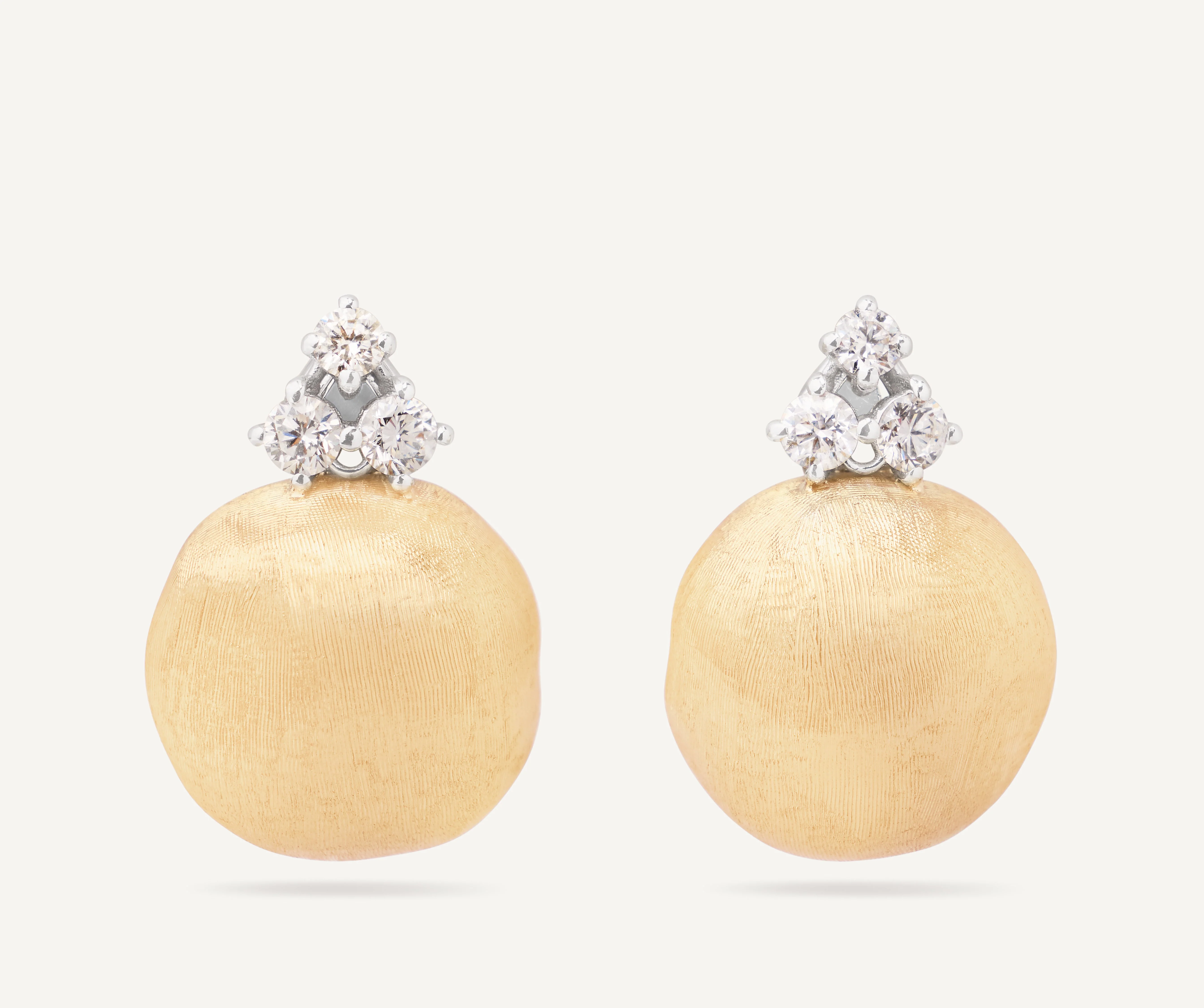 18K Yellow Gold Bead Earrings with Diamonds, 0.8"