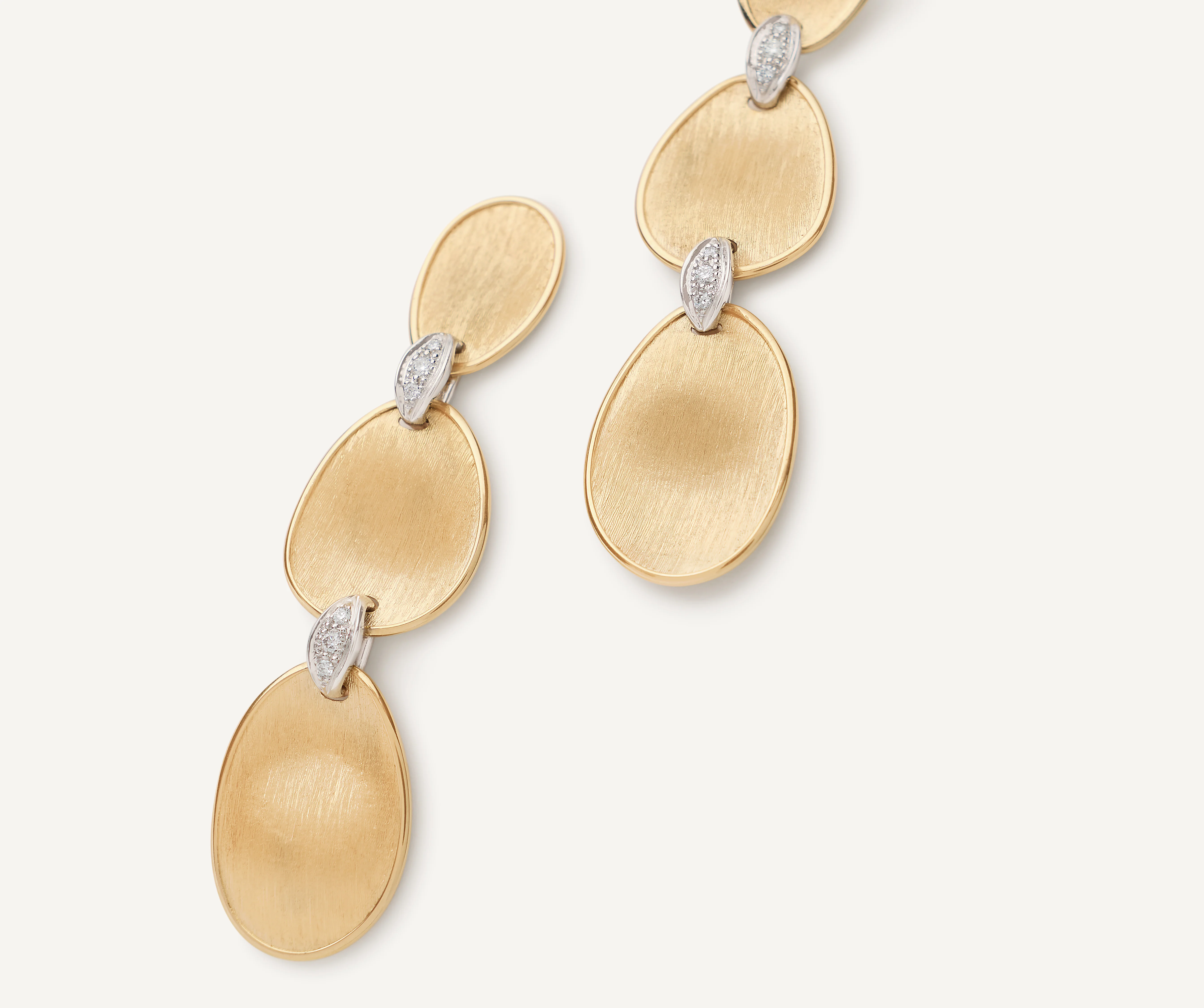 18K Yellow Gold Petal Earrings with Diamonds, 2" - Image 3