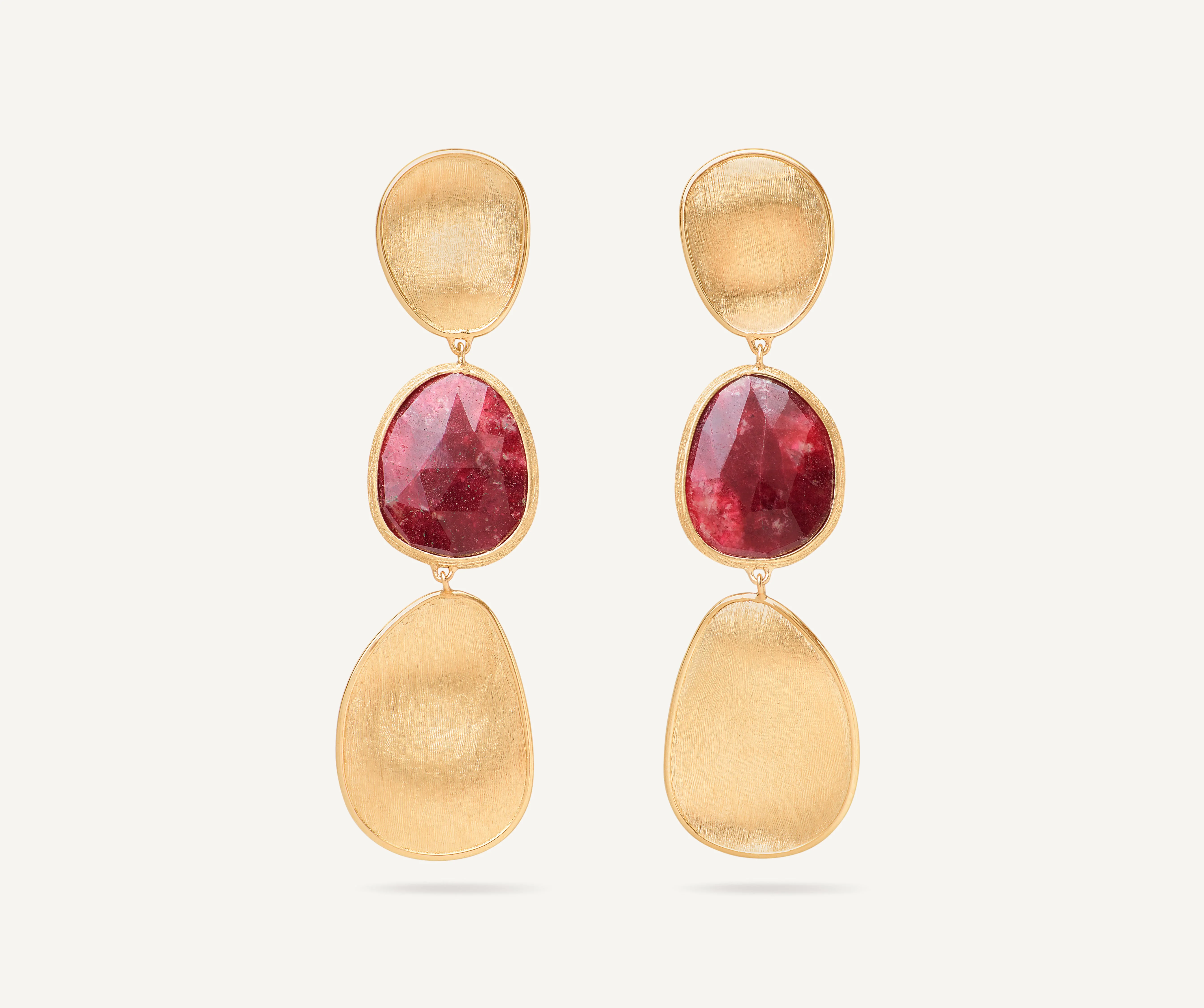 18K Yellow Gold Thulite Earrings, 2.2"