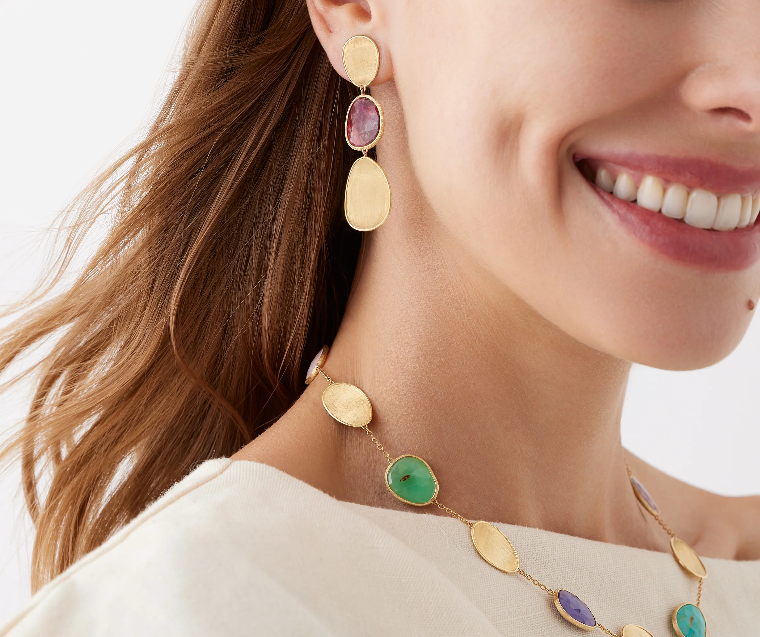 18K Yellow Gold Thulite Earrings, 2.2" - Image 2