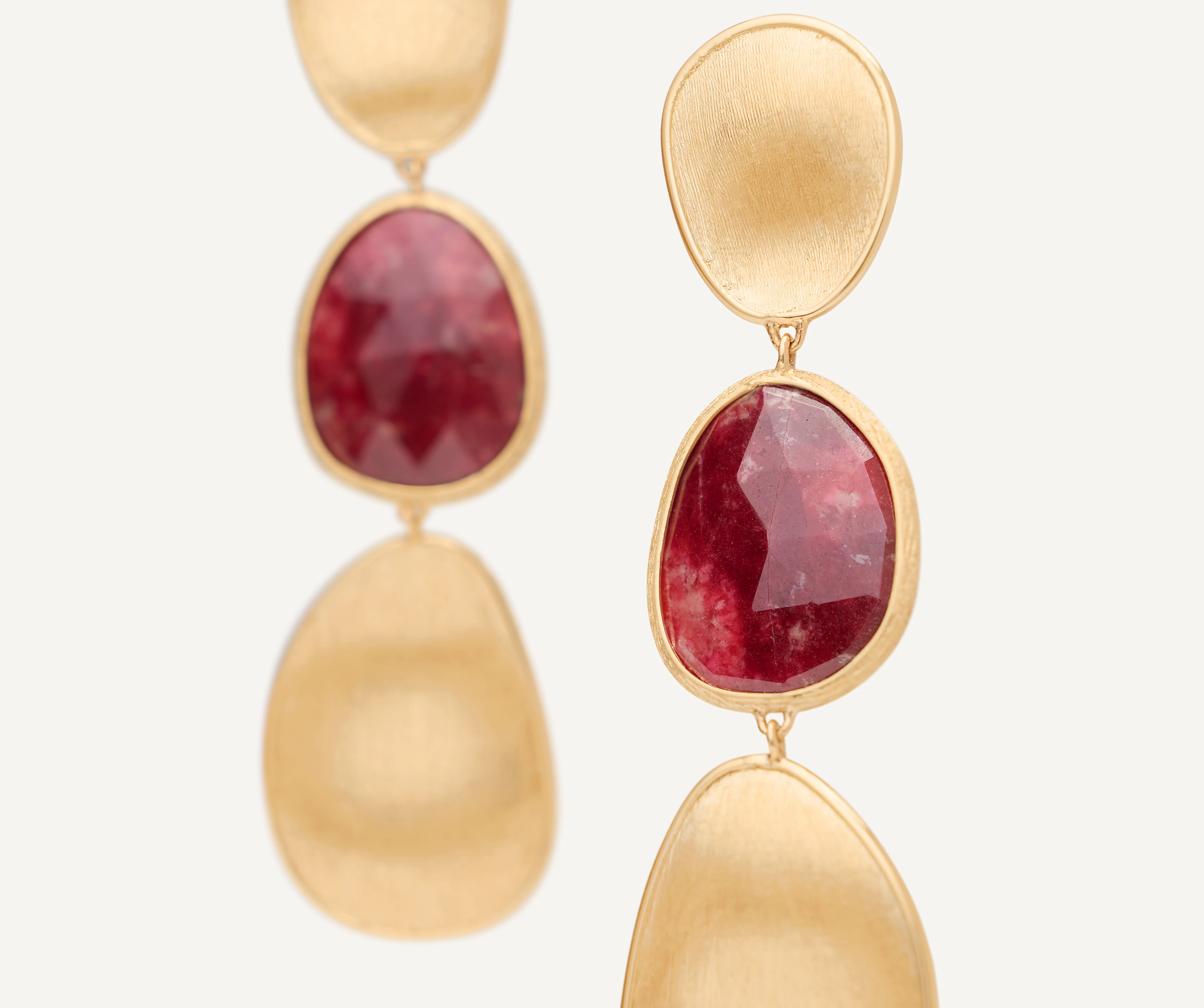 18K Yellow Gold Thulite Earrings, 2.2" - Image 3