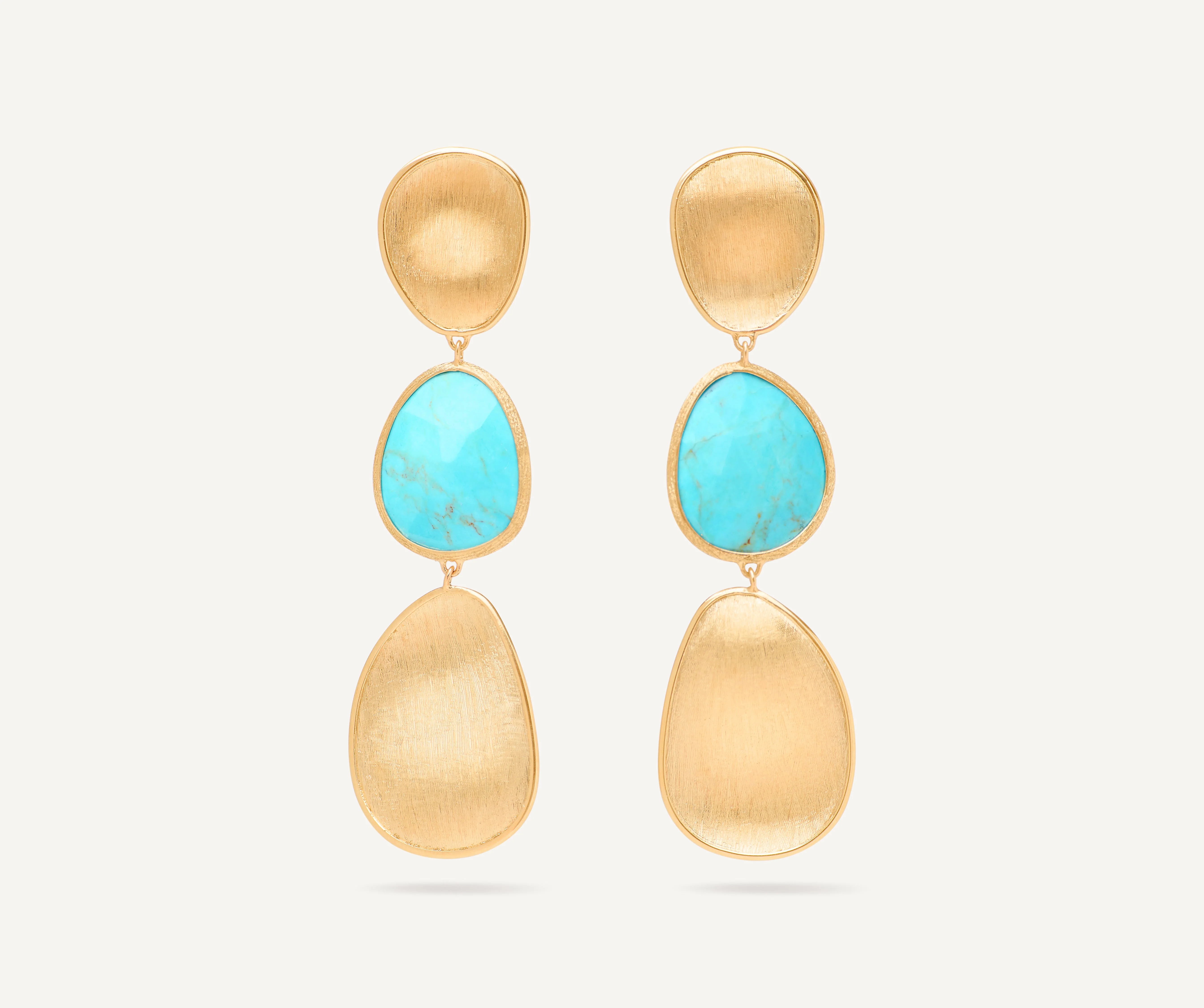 18K Yellow Gold Turquoise Earrings, 2.2"