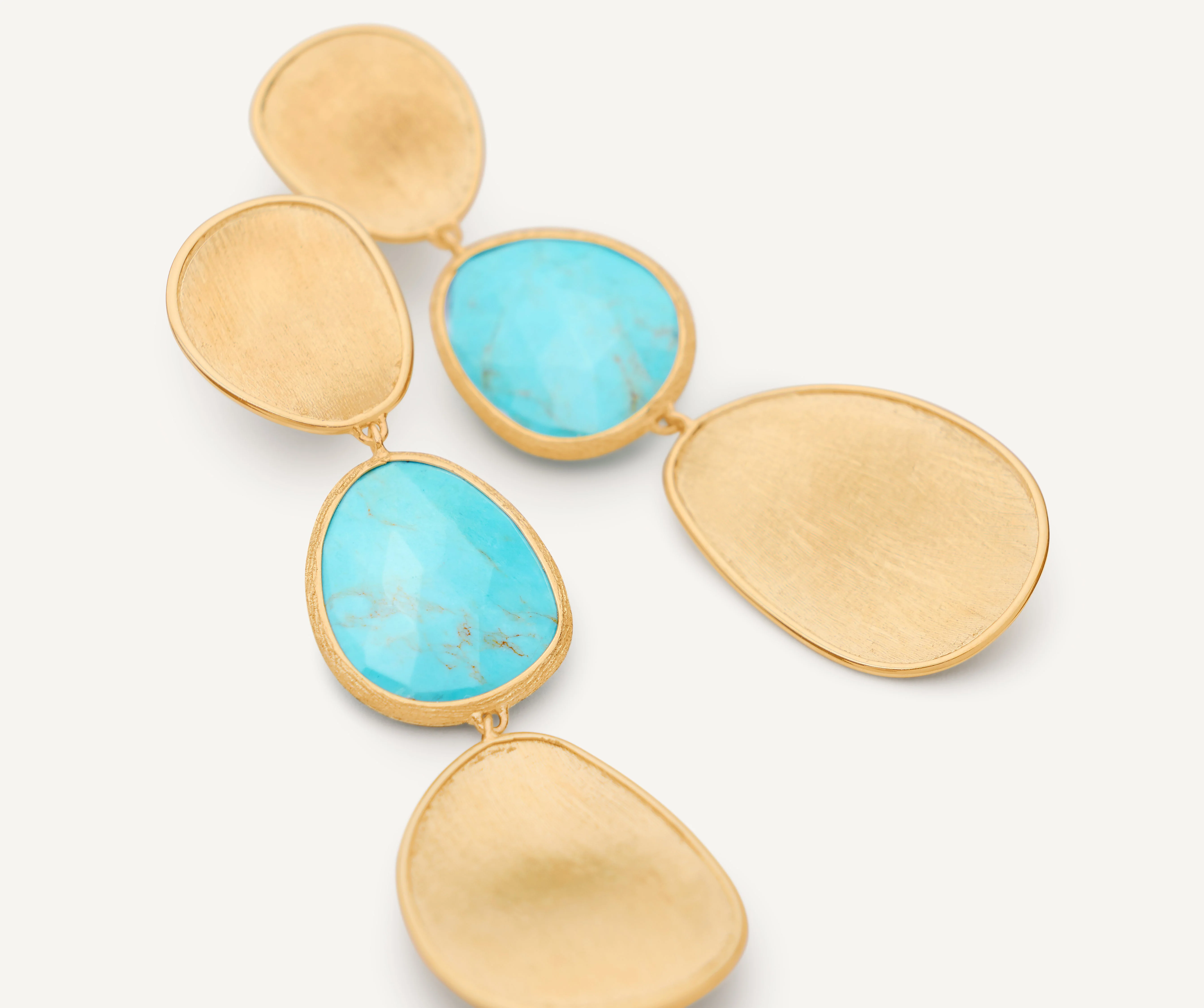 18K Yellow Gold Turquoise Earrings, 2.2" - Image 3