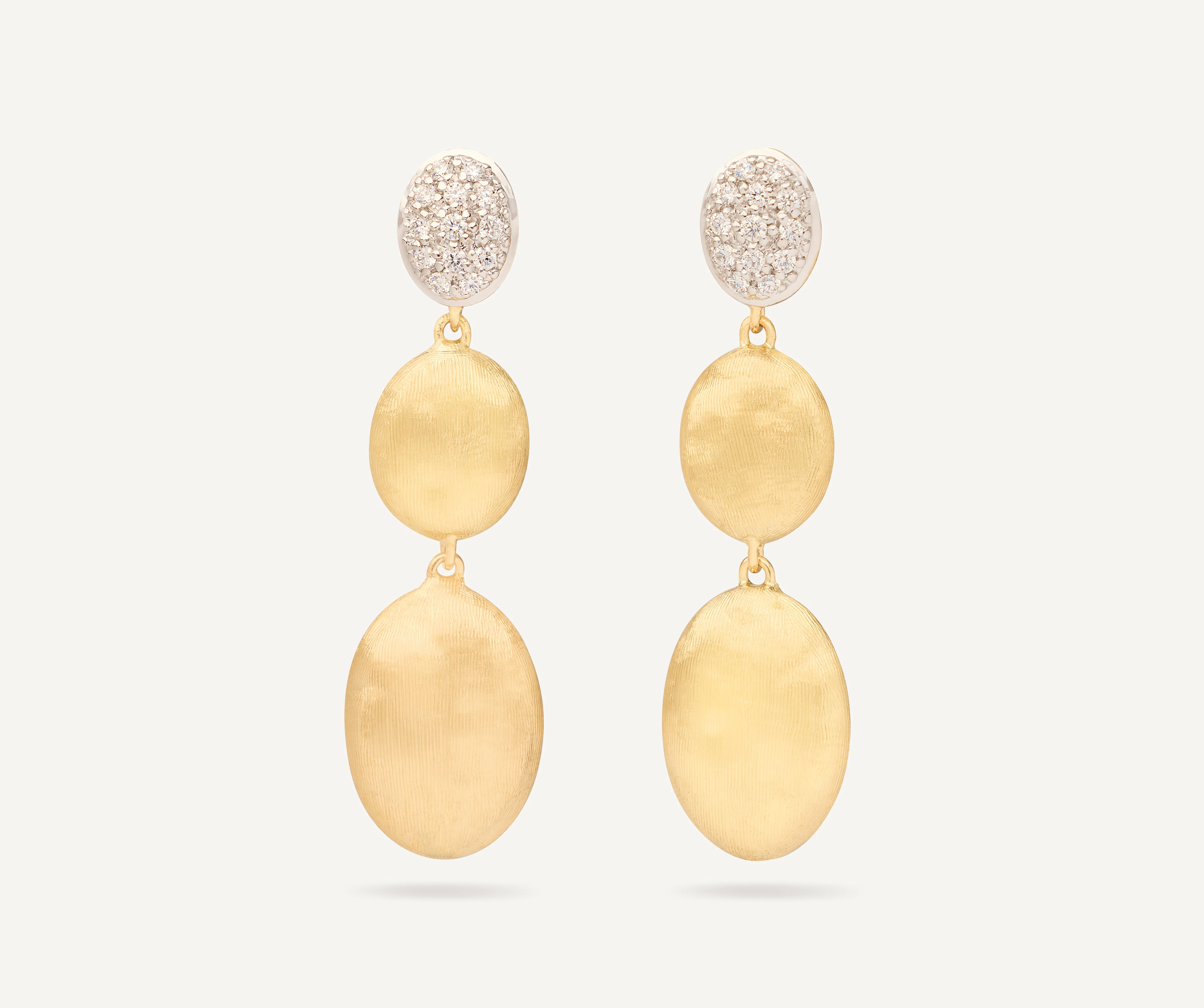 18K Yellow Gold Earrings with Diamonds, 1.6"