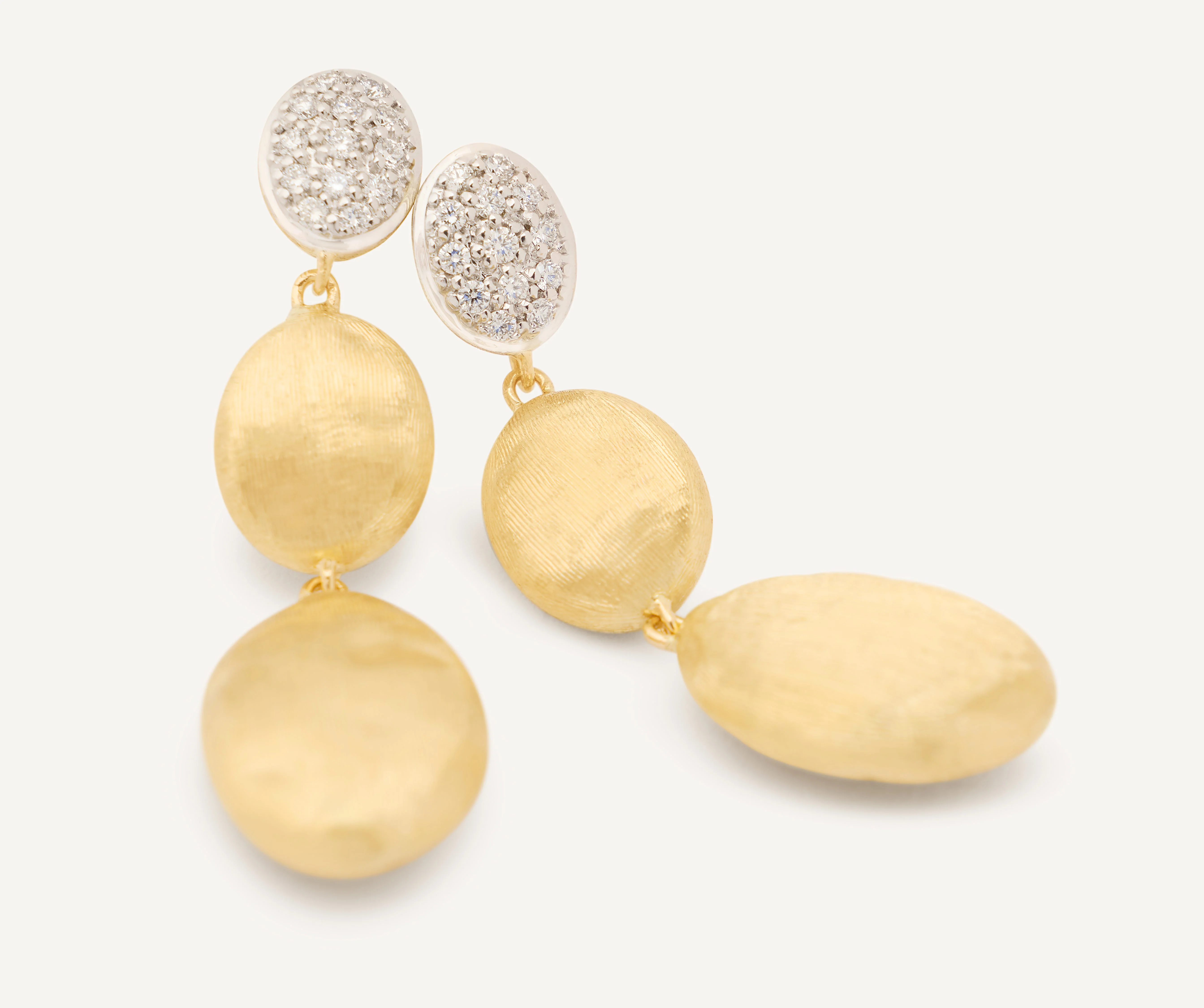18K Yellow Gold Earrings with Diamonds, 1.6" - Image 3