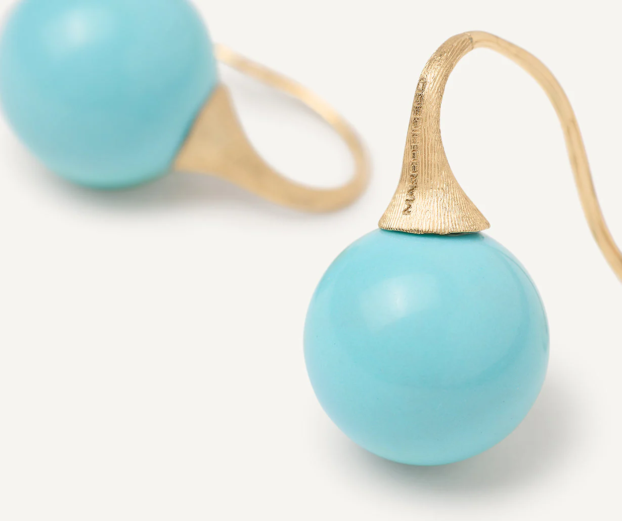 18K Yellow Gold Turquoise Earrings, 0.9" - Image 3