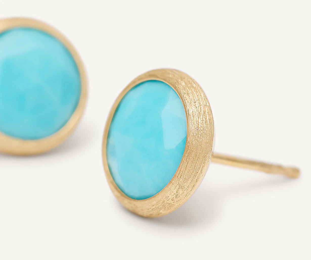 18K Yellow Gold Turquoise Stud Earrings, 0.37" - Image 3
