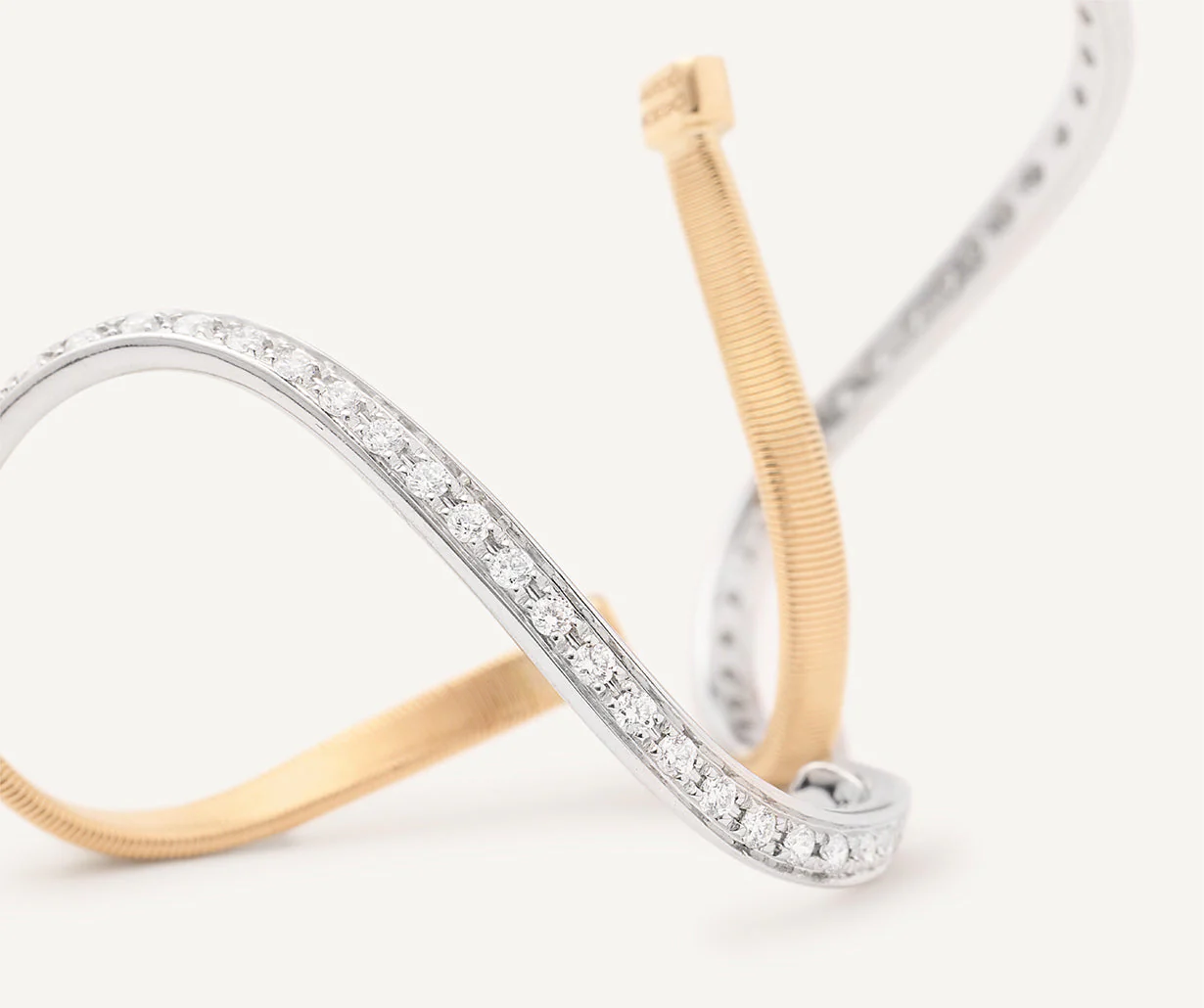 18K Yellow Gold Diamond Coil Hoops, 1.2" - Image 3